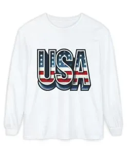 Patriotic Long Sleeve Unisex T-Shirt, USA Design, Unisex Tee for Independence Day, Memorial Day, Family Celebrations, Casual Wear
