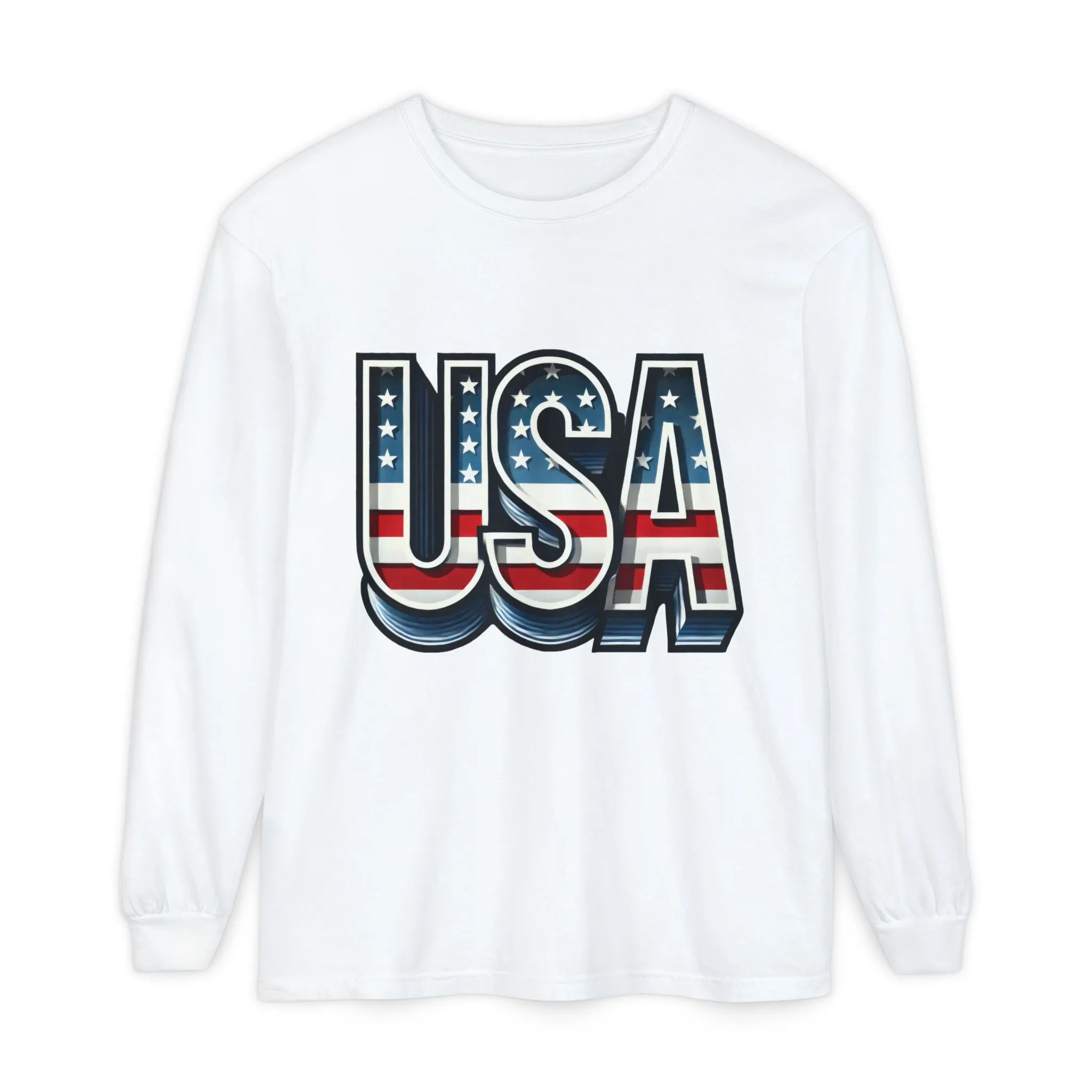 Patriotic Long Sleeve Unisex T-Shirt, USA Design, Unisex Tee for Independence Day, Memorial Day, Family Celebrations, Casual Wear