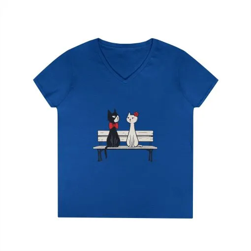 Cute Cat Lovers V-Neck T-Shirt, Casual Wear, Gift for Her, Pet Lovers, Best Friend Gift, Cute Cat Design, Valentine's Day, Cat Love - Image 20