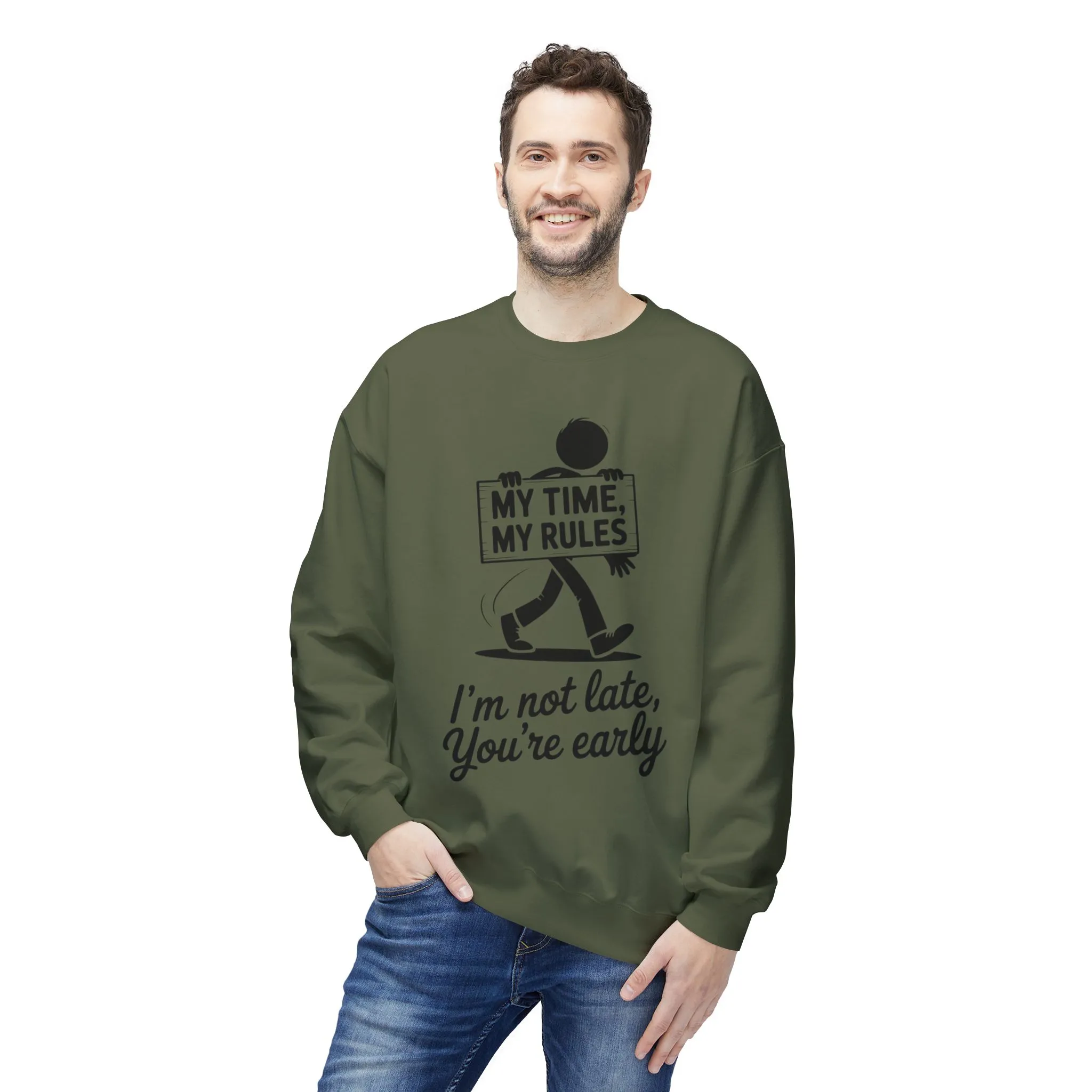 Casual Men's Crewneck Sweatshirt, Funny Sweatshirt for Men, Perfect Gift for Friends, My Time My Rules Design, Time Management Humor - Image 7