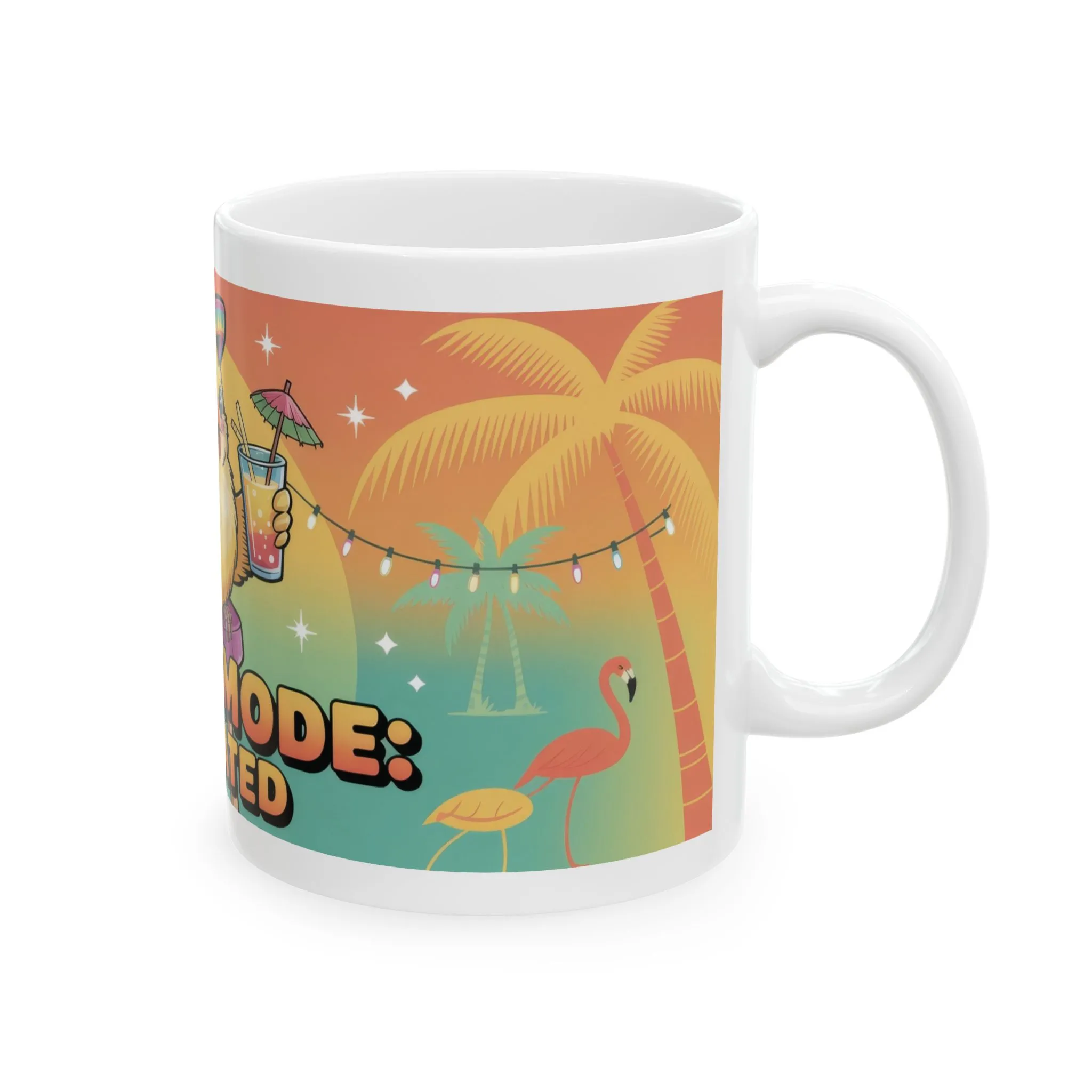 Fiesta Mode Activated Ceramic Mug, Tropical Party Bird Cup, Summer Beach Humor Gift, Colorful Vacation Coffee Mug, Funny Festive Design - Image 4