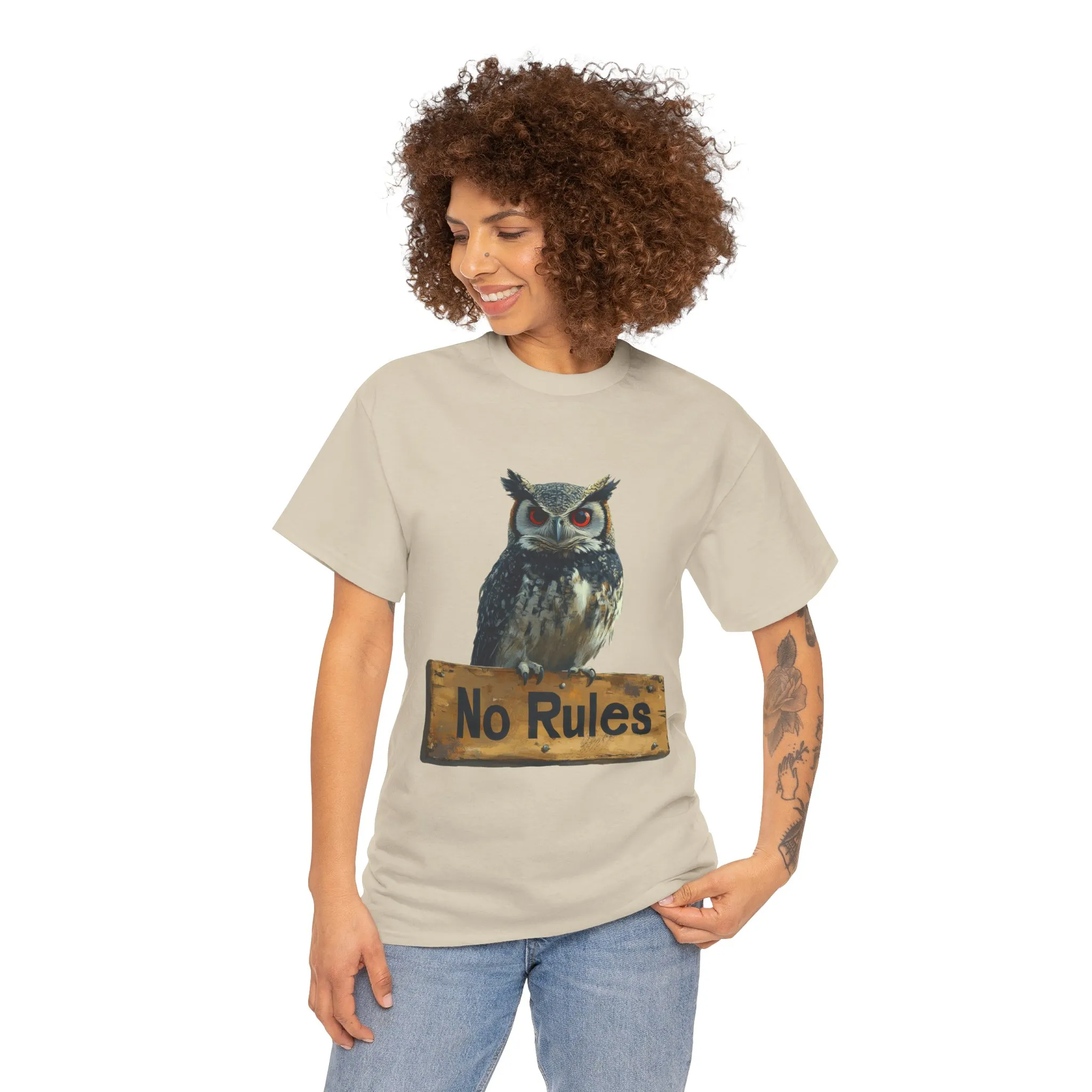 No Rules Owl Graphic T-Shirt, Unisex Heavy Cotton Tee, Funny Animal Shirt, Rebellious Bird Tee Gift for Him or Her - Image 35