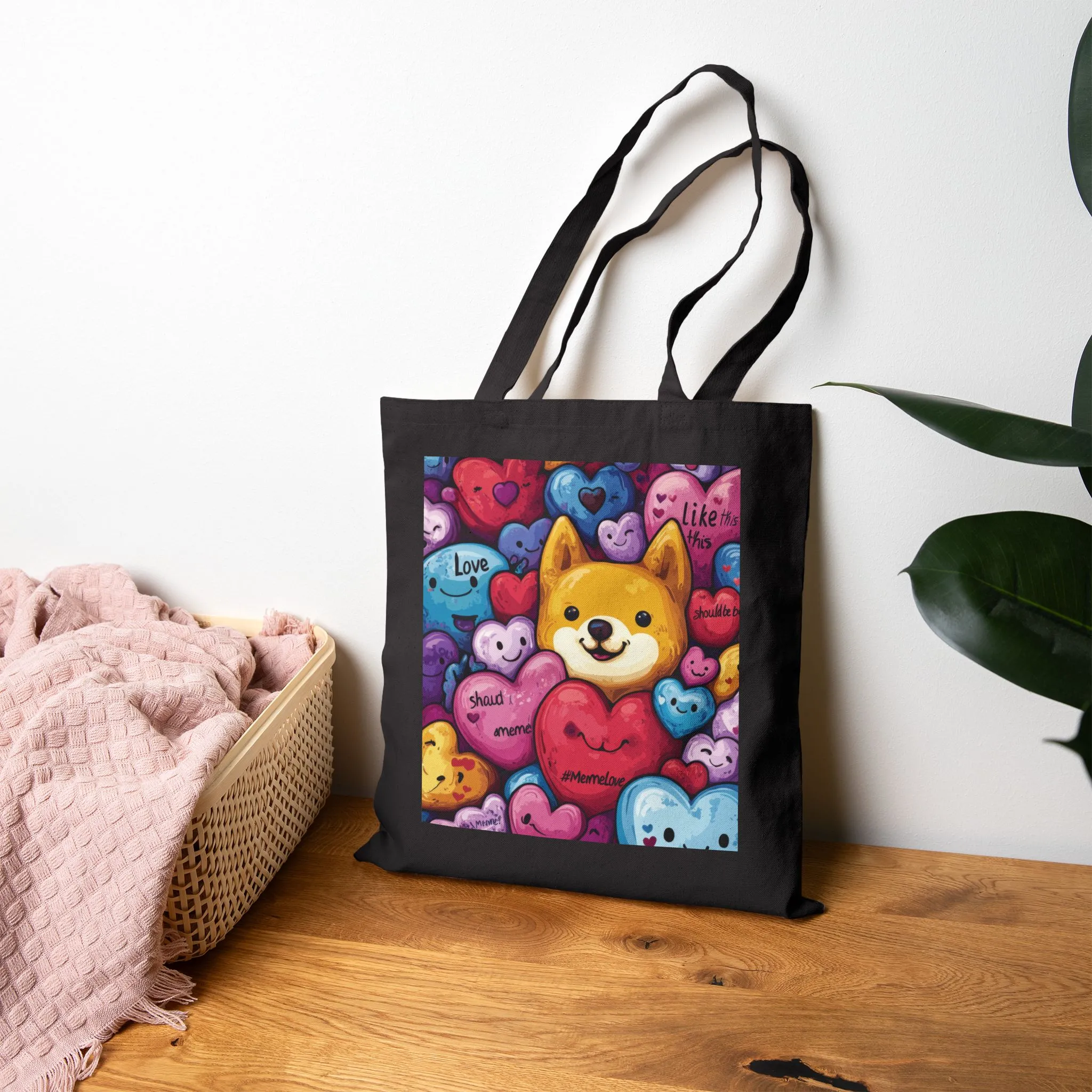 Cute Shiba Inu Heart Tote Bag, Kawaii Dog Meme Canvas Bag, Colorful Cartoon Love Shopper Gift for Dog Lovers & Valentine's Day - Image 11