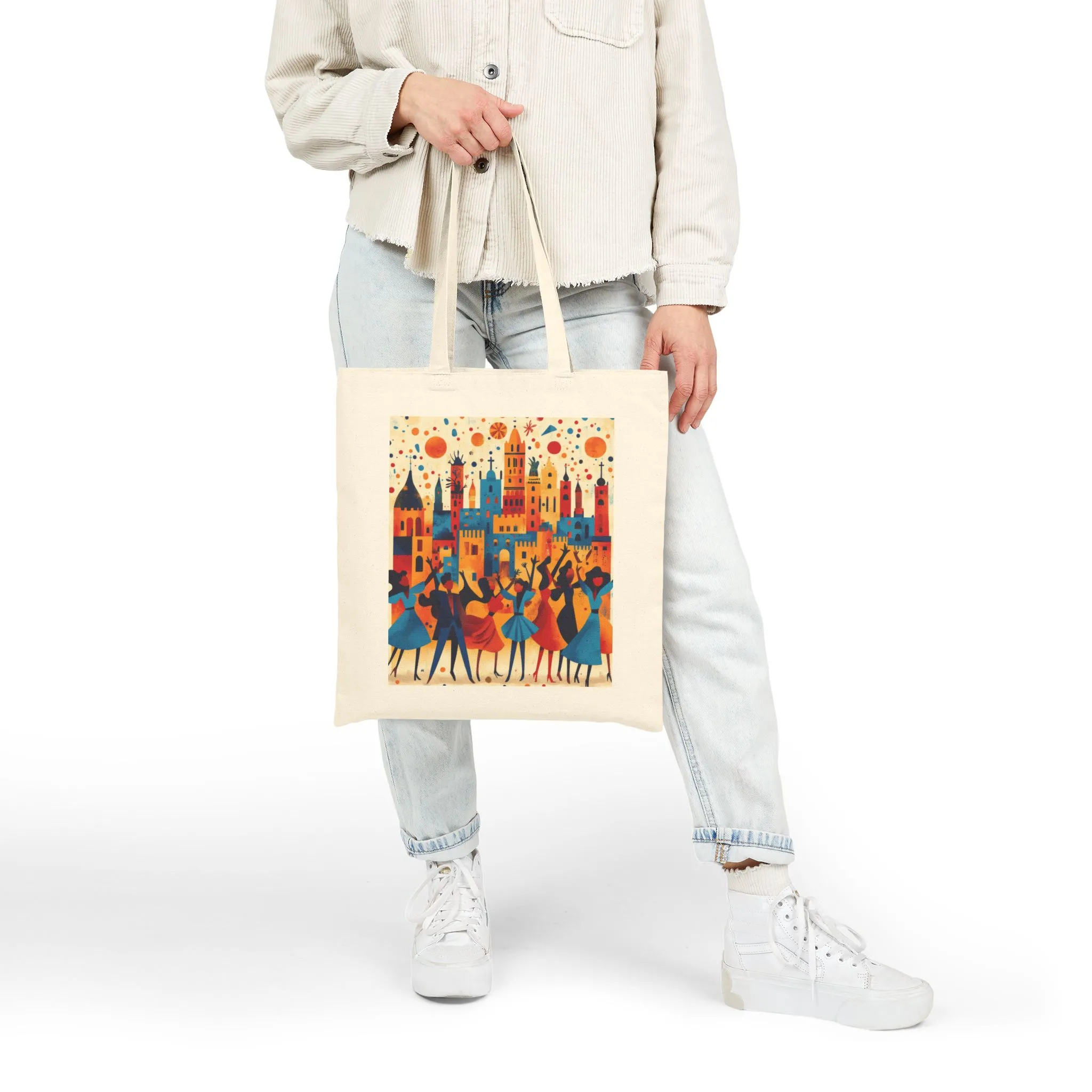 Colorful Dance Scene Cotton Canvas Tote Bag, Eco-Friendly Shopping Bag, Artsy Gift, Everyday Use Tote, Festival Tote Bag, Stylish Beach Bag - Image 3