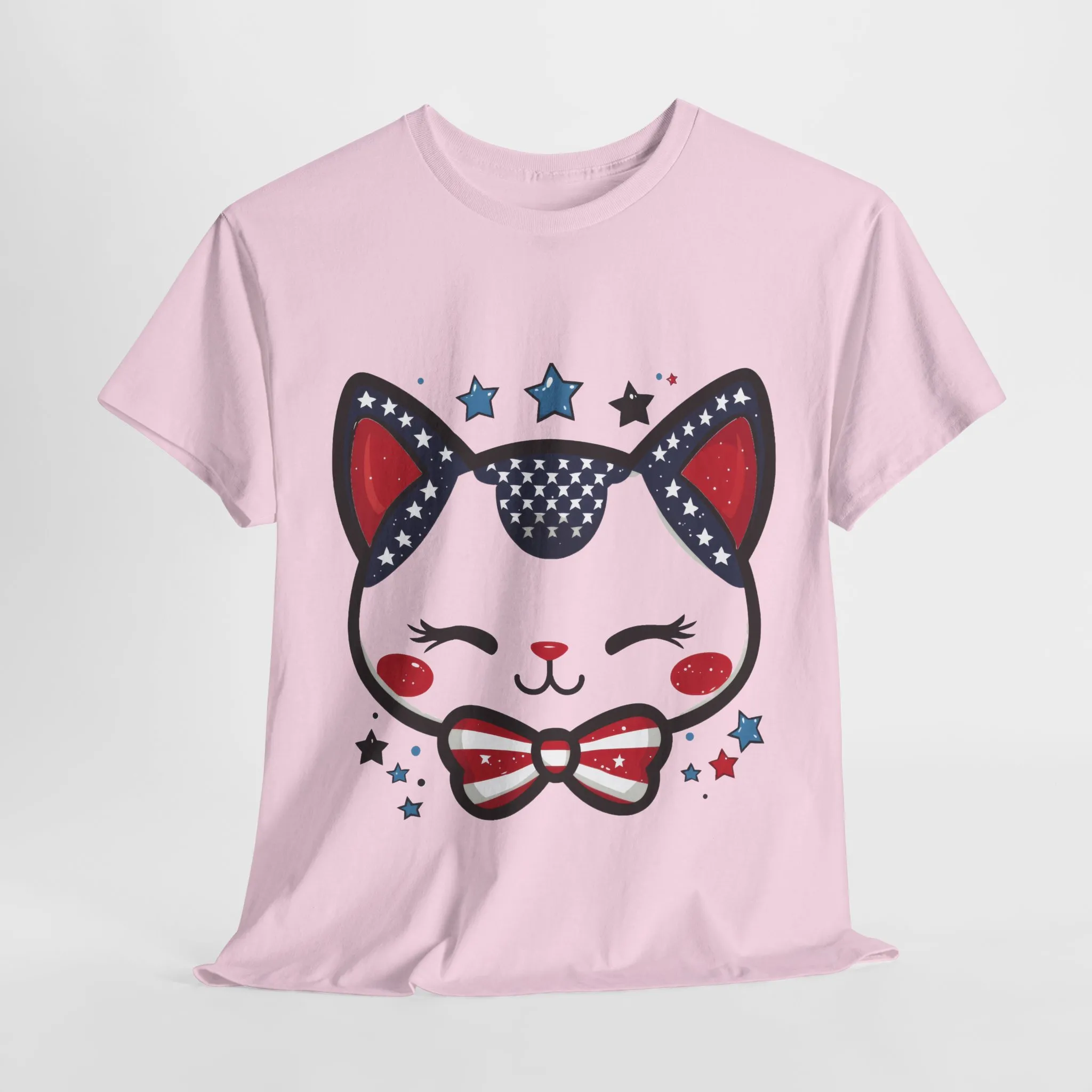 Cute Patriotic Cat Tee, Women's Heavy Cotton Shirt for Cat Lovers, Fourth of July T-Shirt, Fun Gift for Pet Owners, Summer Casual Wear - Image 22