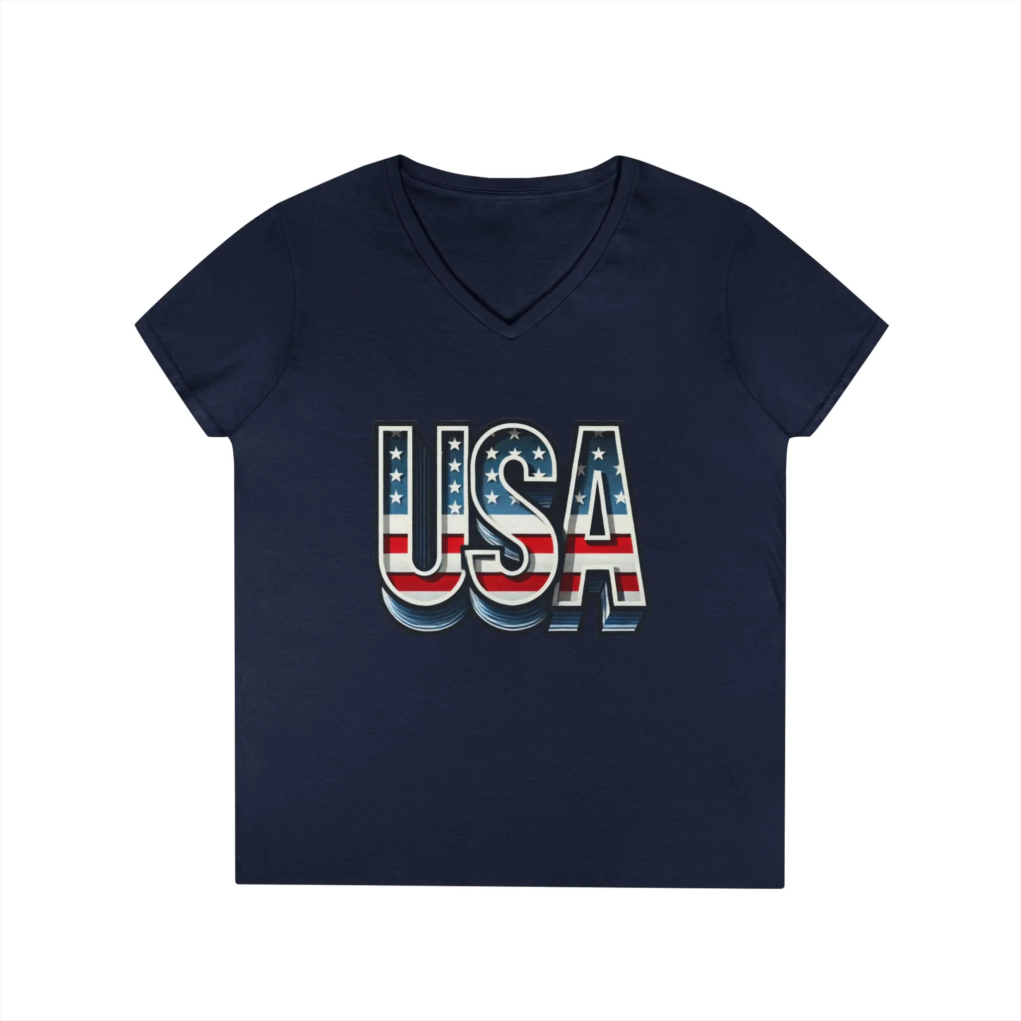 USA Patriotic V-Neck T-Shirt for Ladies, July 4th Celebration Tee, Casual Summer Shirt, Graphic Tee - Image 2