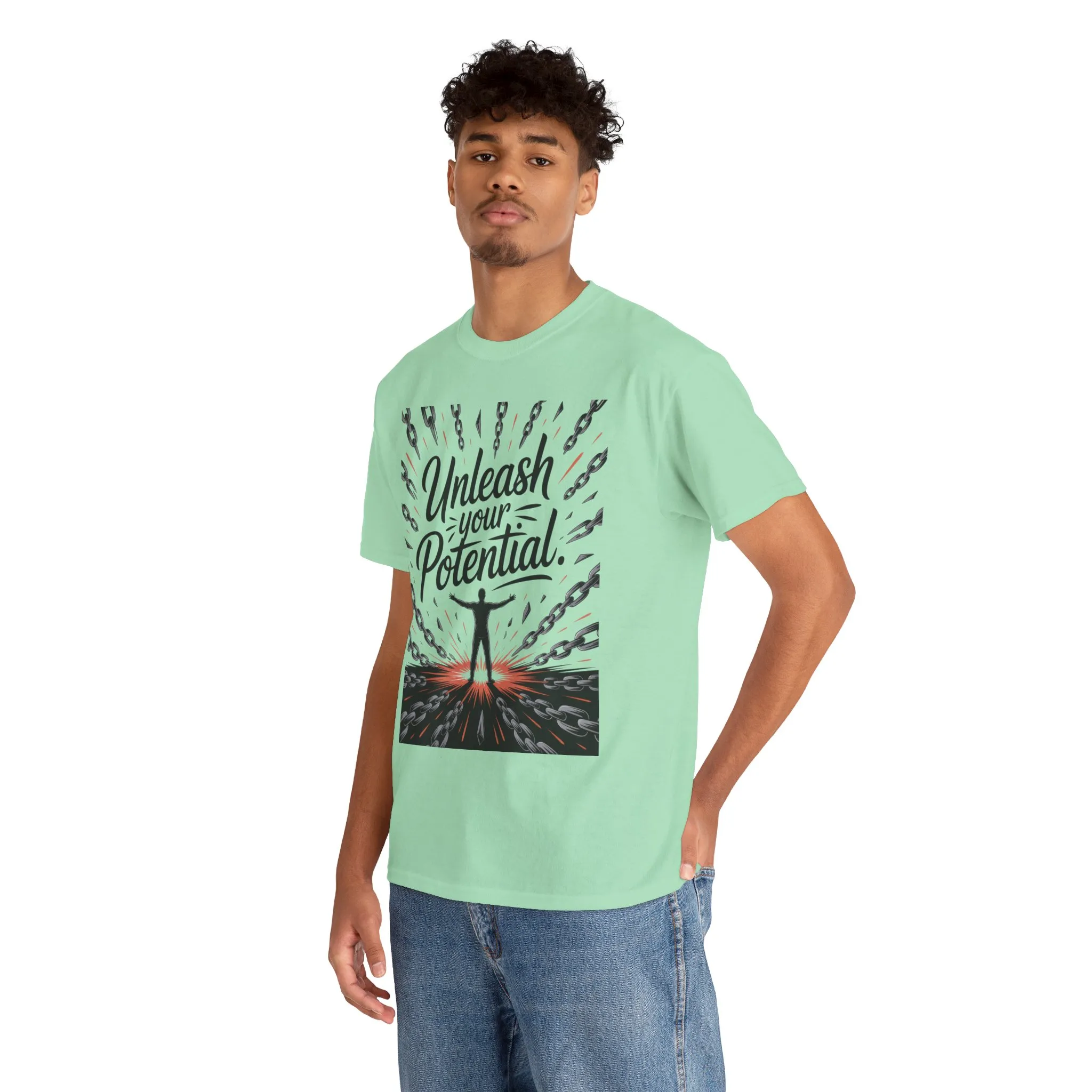 Inspiring Men s Heavy Cotton Tee, Unleash Your Potential Motivation Shirt, Gift for Graduates, Personal Growth Apparel, Casual Wear - Image 32