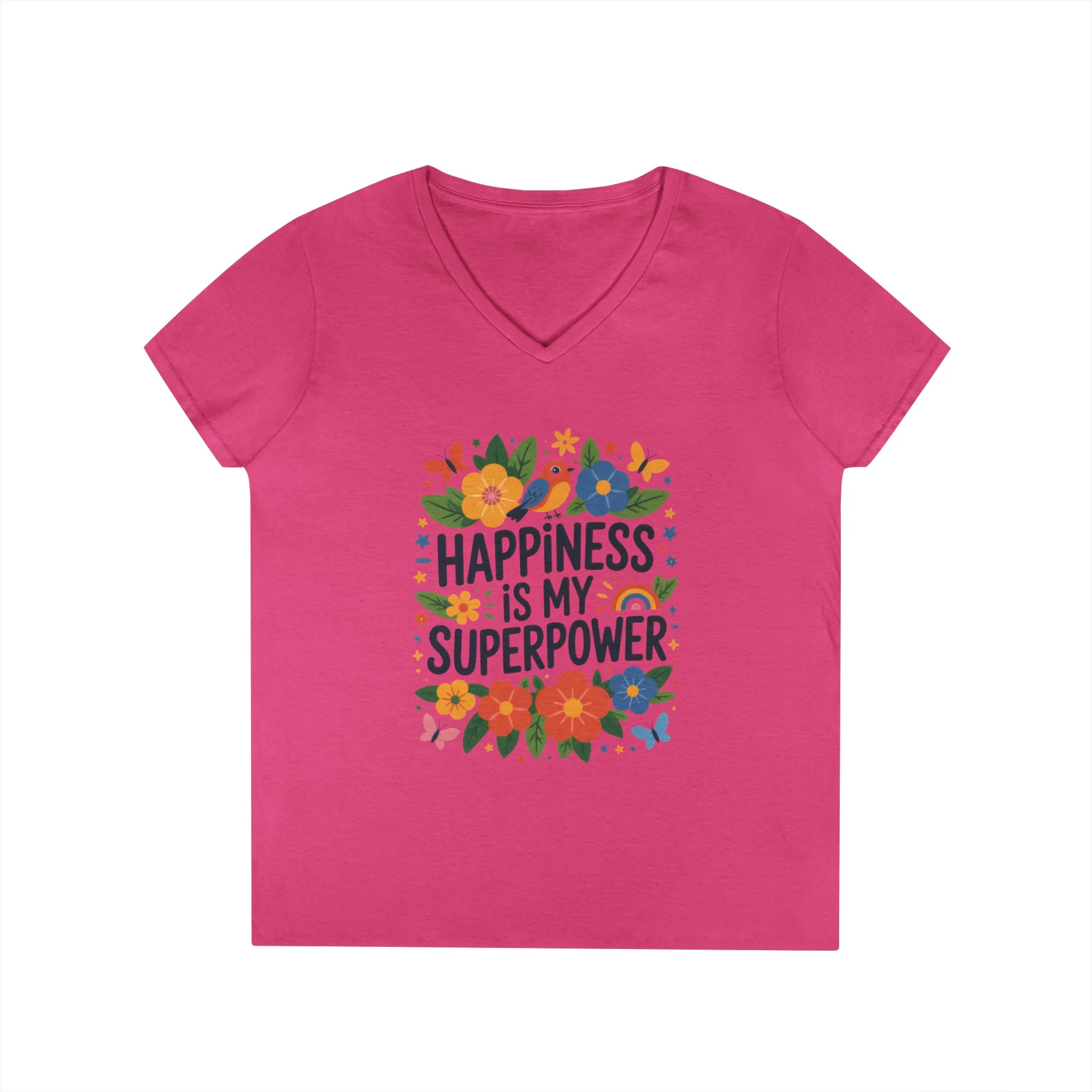Happiness is My Superpower V-Neck T-Shirt, Floral Motivational Tee, Gift for Her, Positive Quote Shirt, Joyful Statement Tee - Image 14
