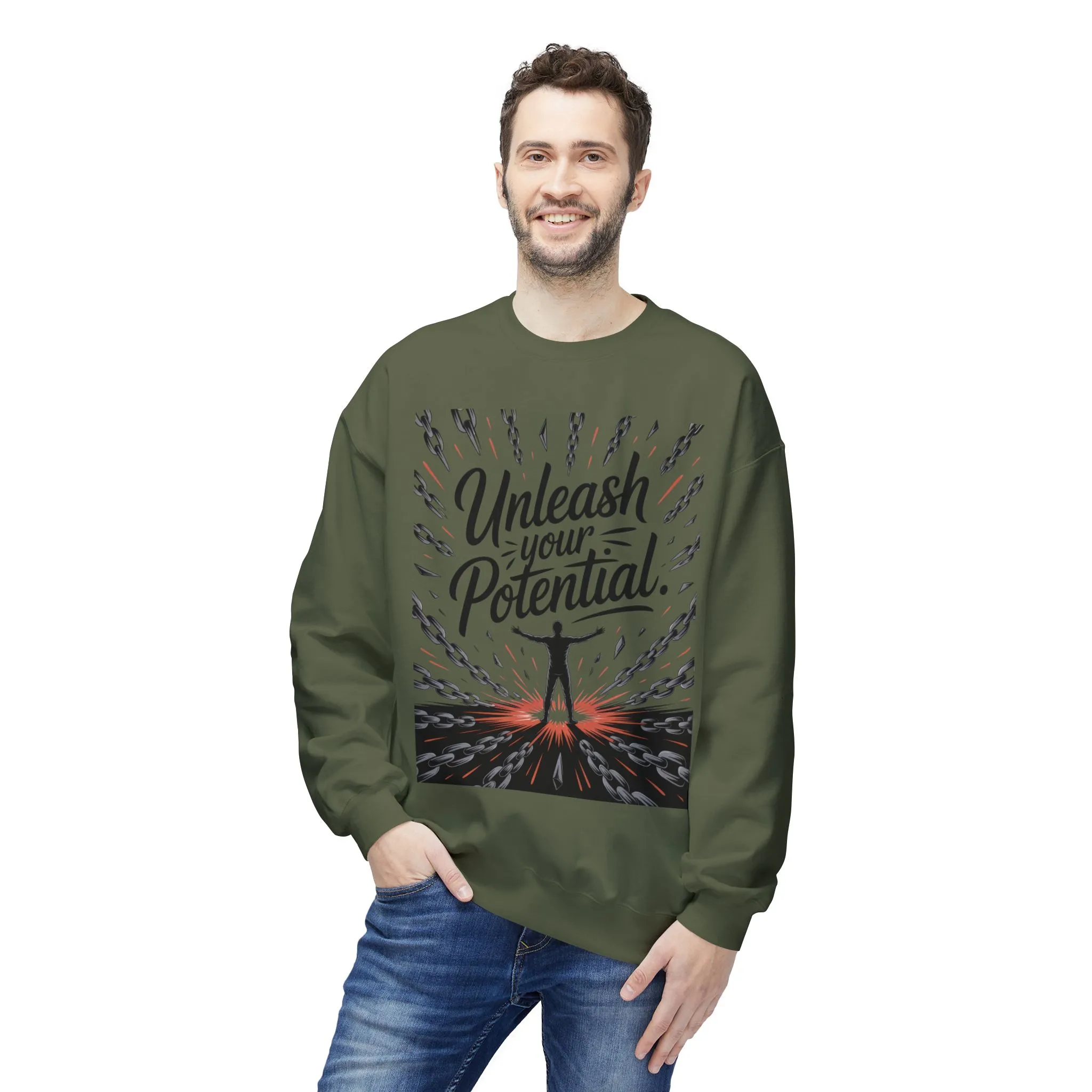 Unleash Your Potential Men s Sweatshirt, Motivational Crewneck, Inspirational Gift For Men, Gift for Graduates, Personal Growth Apparel
