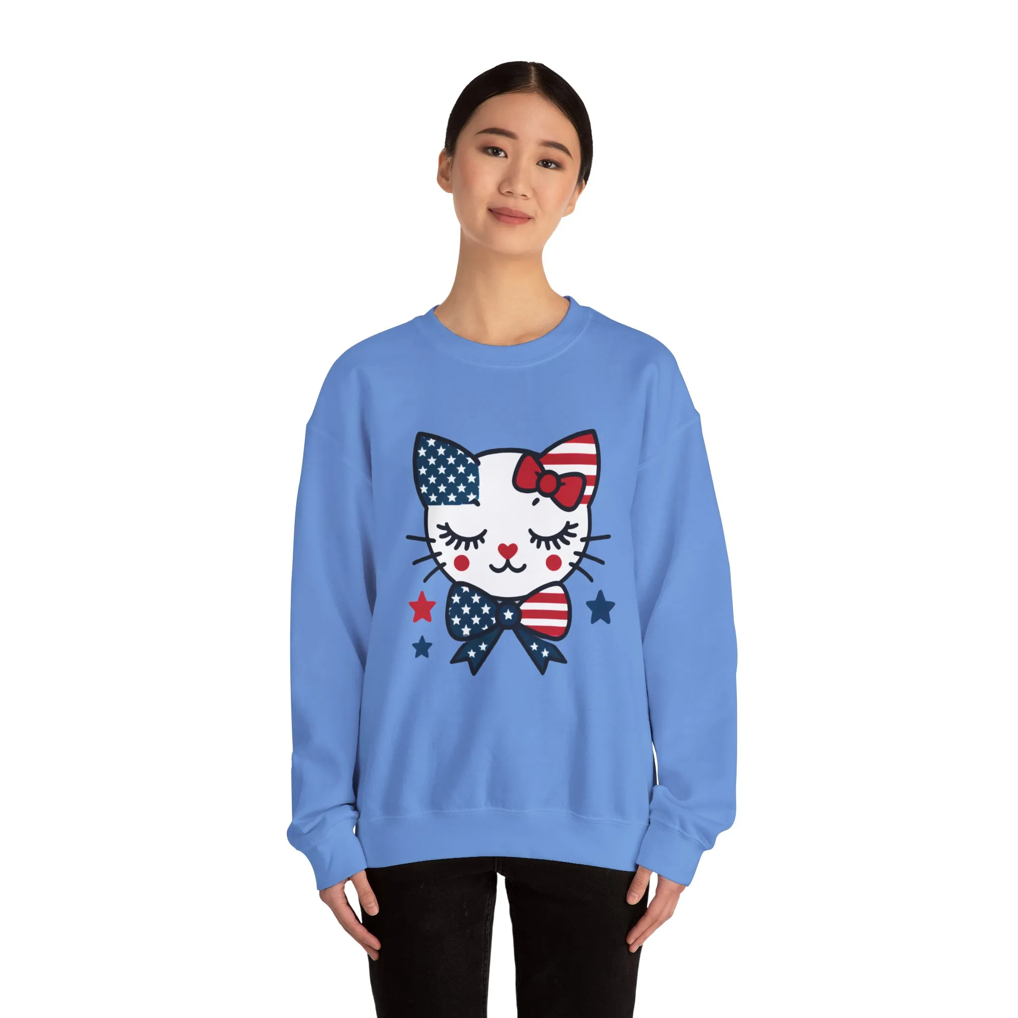 Cute Cat American Flag Sweatshirt, Women's Crewneck, Perfect for 4th of July, Women's Casual Wear, Cat Lovers Gifts - Image 19