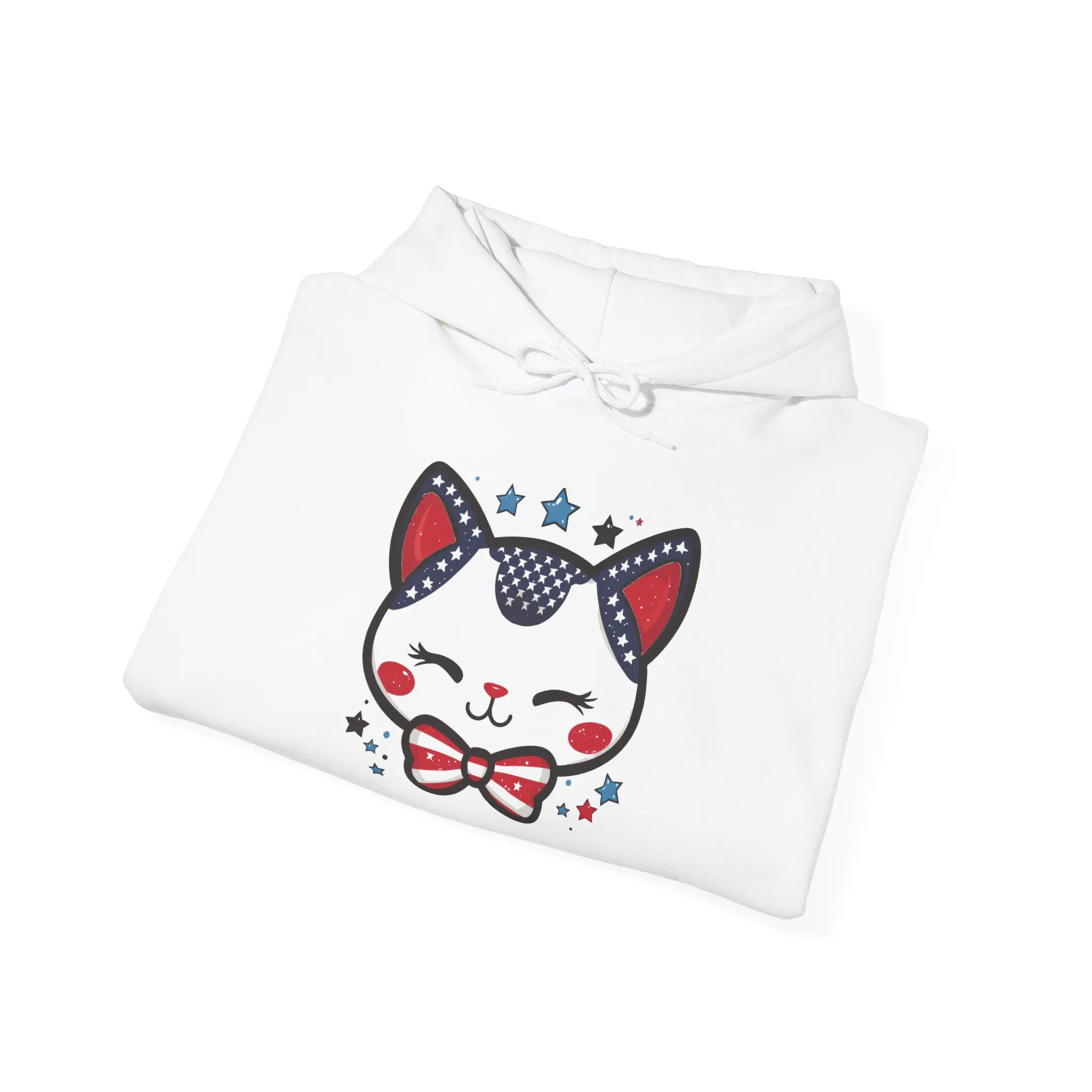 Cute Patriotic Cat -Themed Women's Hoodie, for Cat Lovers, Cute Gift for Pet Owners, Cozy Sweatshirt for All Seasons, Fourth of July Hoodie - Image 6