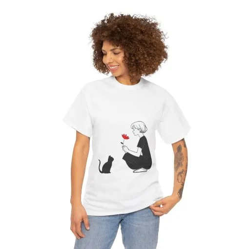Cat Lover's Heavy Cotton Tee, Cute Cat Shirt, Pet Owner Gift, Animal Lover Apparel, Birthday Gift for Her, Women's Cotton T-Shirt, Cat Lover - Image 4