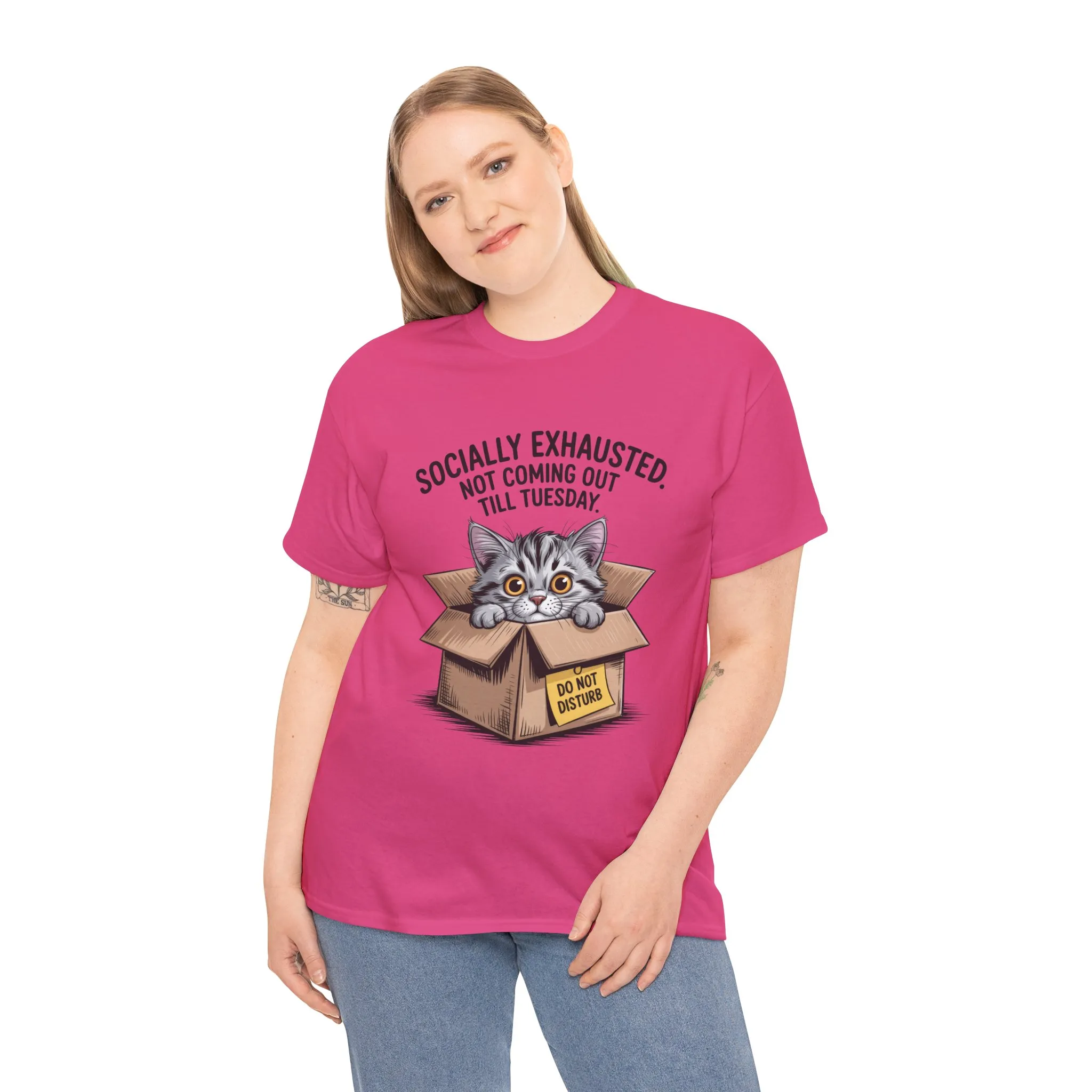 Socially Exhausted Cat Women's Tee, Funny Cat Shirt, Women's Graphic Tee, Gift for Introverts, Cute Animal T-Shirt, Weekend Wear - Image 31