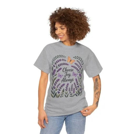 Choose Joy Always Women's Tee, Floral Graphic T-Shirt, Inspirational Gifts, Positive Vibes Apparel, Nature Lover's Gift, Lavender Printed - Image 8