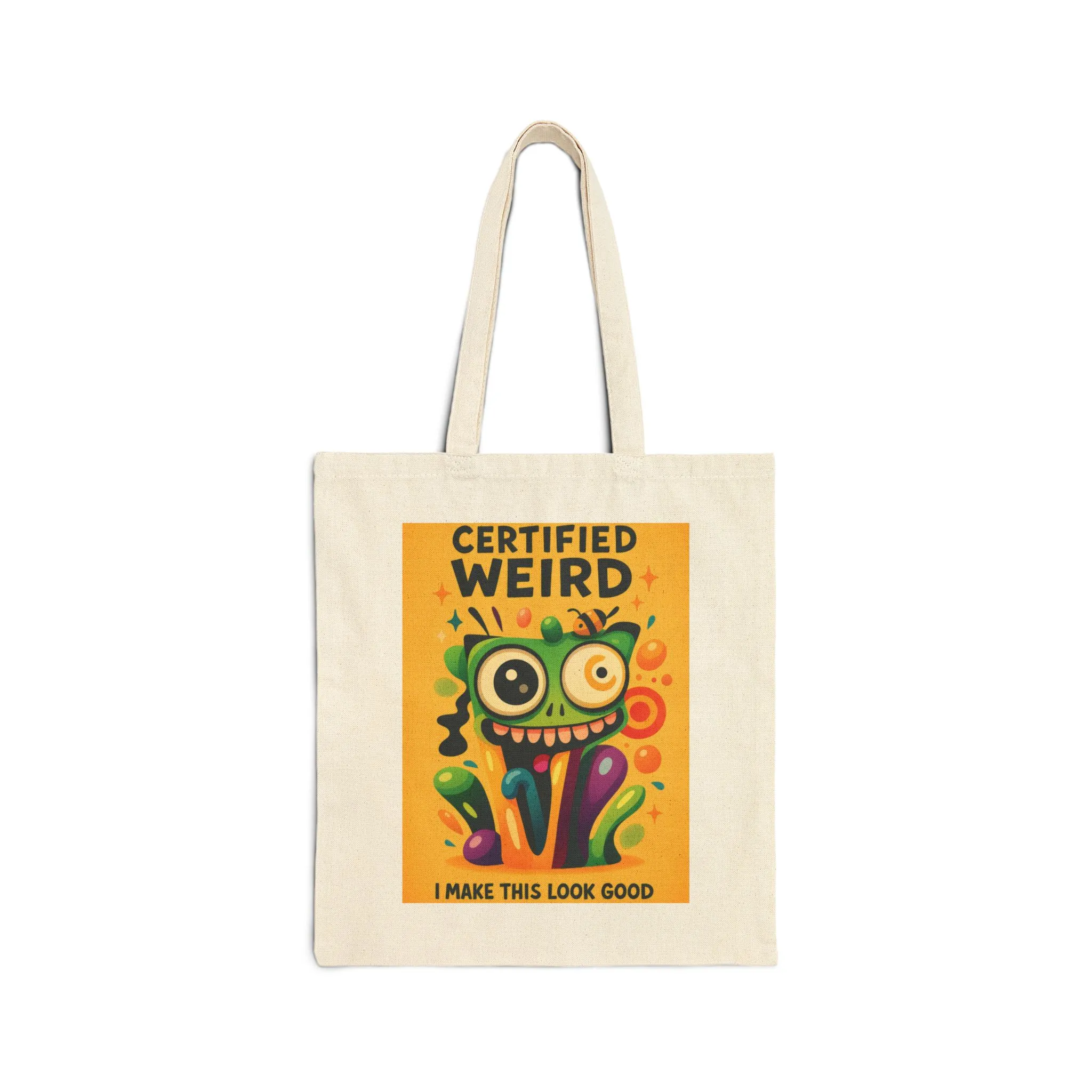 Certified Weird Cotton Canvas Tote Bag, Funny Tote for Shopping, Eco-Friendly Gift, Quirky Bag for Art Lovers, Unique Tote for Everyday Use - Image 2