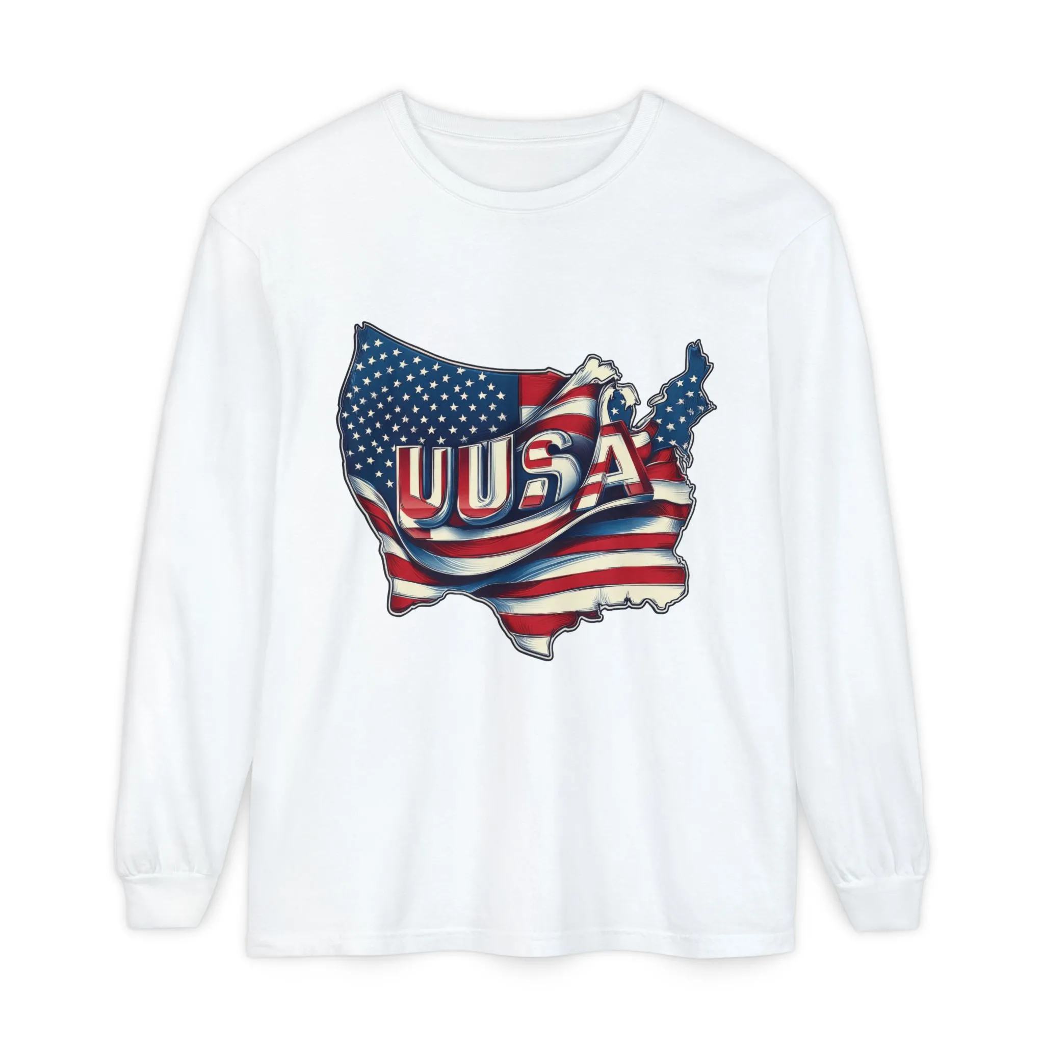 USA Flag Long Sleeve Tee, Unisex Garment-Dyed Shirt, Patriotic Top, All-American Apparel, Independence Day Style, Comfortable Casual Wear - Image 4