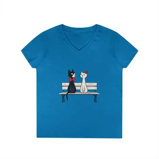 Cute Cat Lovers V-Neck T-Shirt, Casual Wear, Gift for Her, Pet Lovers, Best Friend Gift, Cute Cat Design, Valentine's Day, Cat Love - Image 6