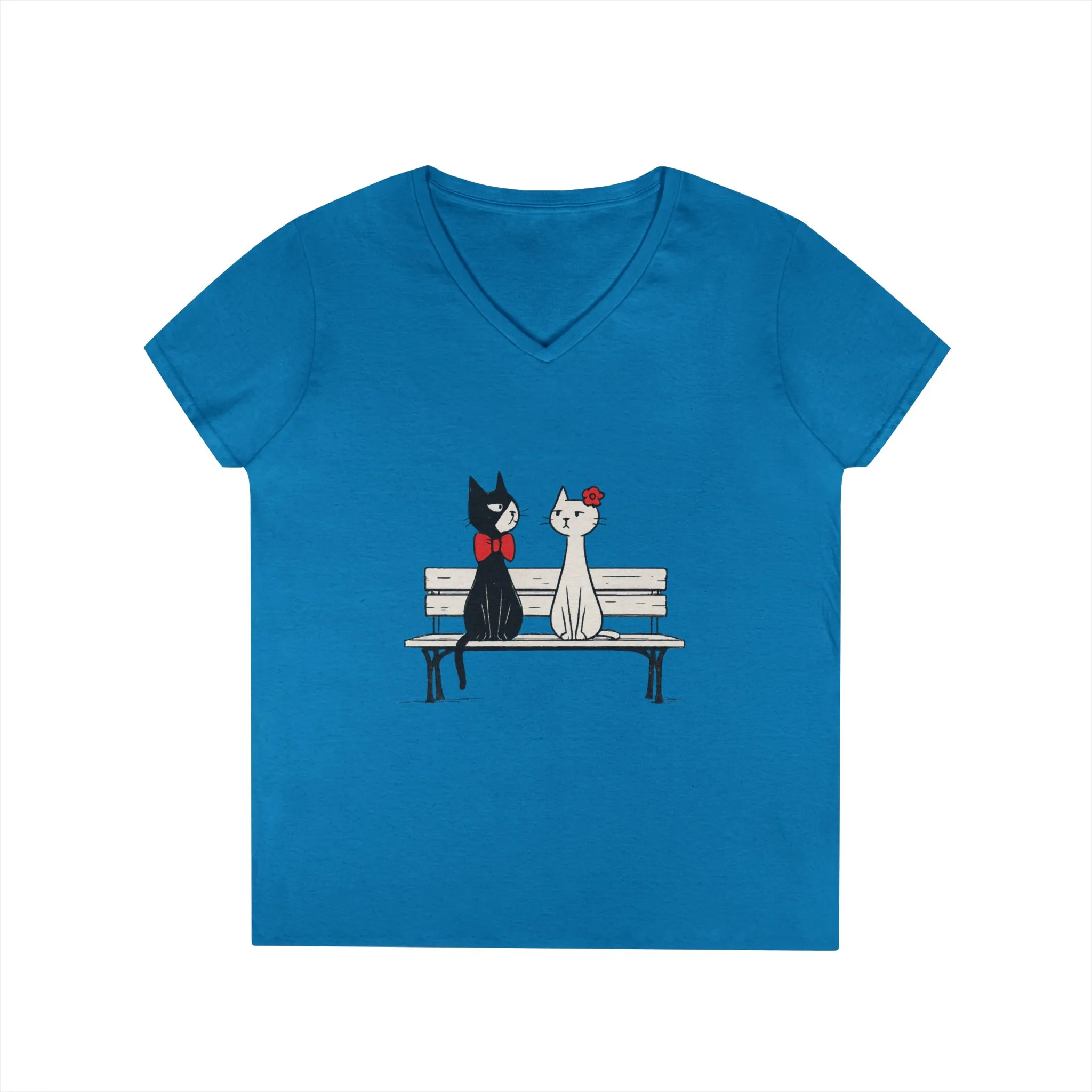 Cute Cat Lovers V-Neck T-Shirt, Casual Wear, Gift for Her, Pet Lovers, Best Friend Gift, Cute Cat Design, Valentine's Day, Cat Love - Image 6