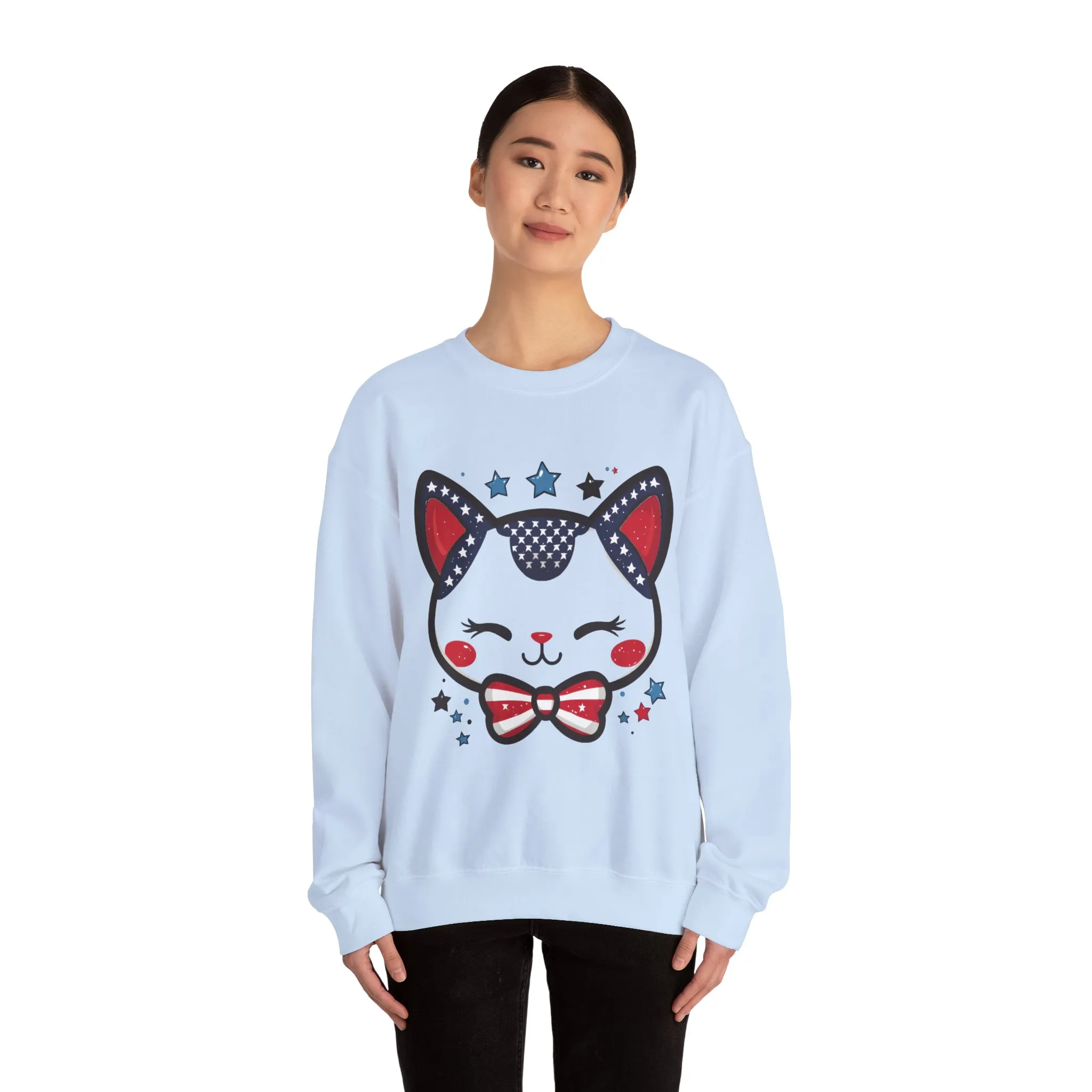 Cute Patriotic Cat Graphic Sweatshirt, Cozy Womens Crewneck, Cat Lover Gift, Fourth of July, Perfect for Holidays and Celebrations - Image 11
