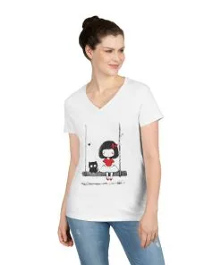 Cat Lover Girls' V-Neck T-Shirt, Gift for Birthday, Cat Lover T-Shirt, Cat Mom Gift