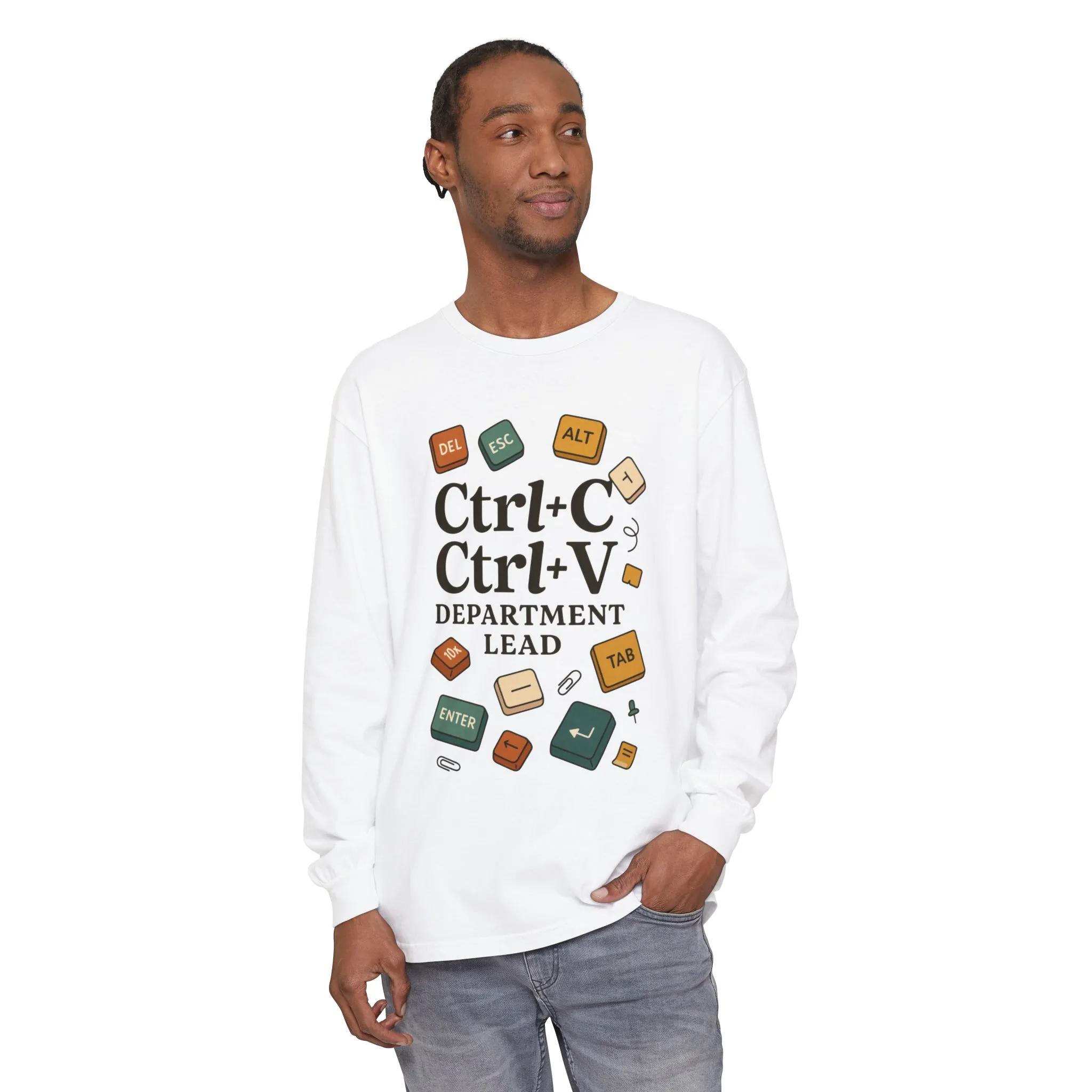 Graphic Long Sleeve Tee, Ctrl+C Ctrl+V Department Lead, Funny Office Humor Shirt, Programmer Gift, Tech Nerd Tee, IT Department Apparel - Image 5