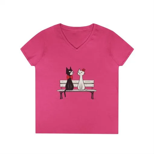 Cute Cat Lovers V-Neck T-Shirt, Casual Wear, Gift for Her, Pet Lovers, Best Friend Gift, Cute Cat Design, Valentine's Day, Cat Love - Image 12