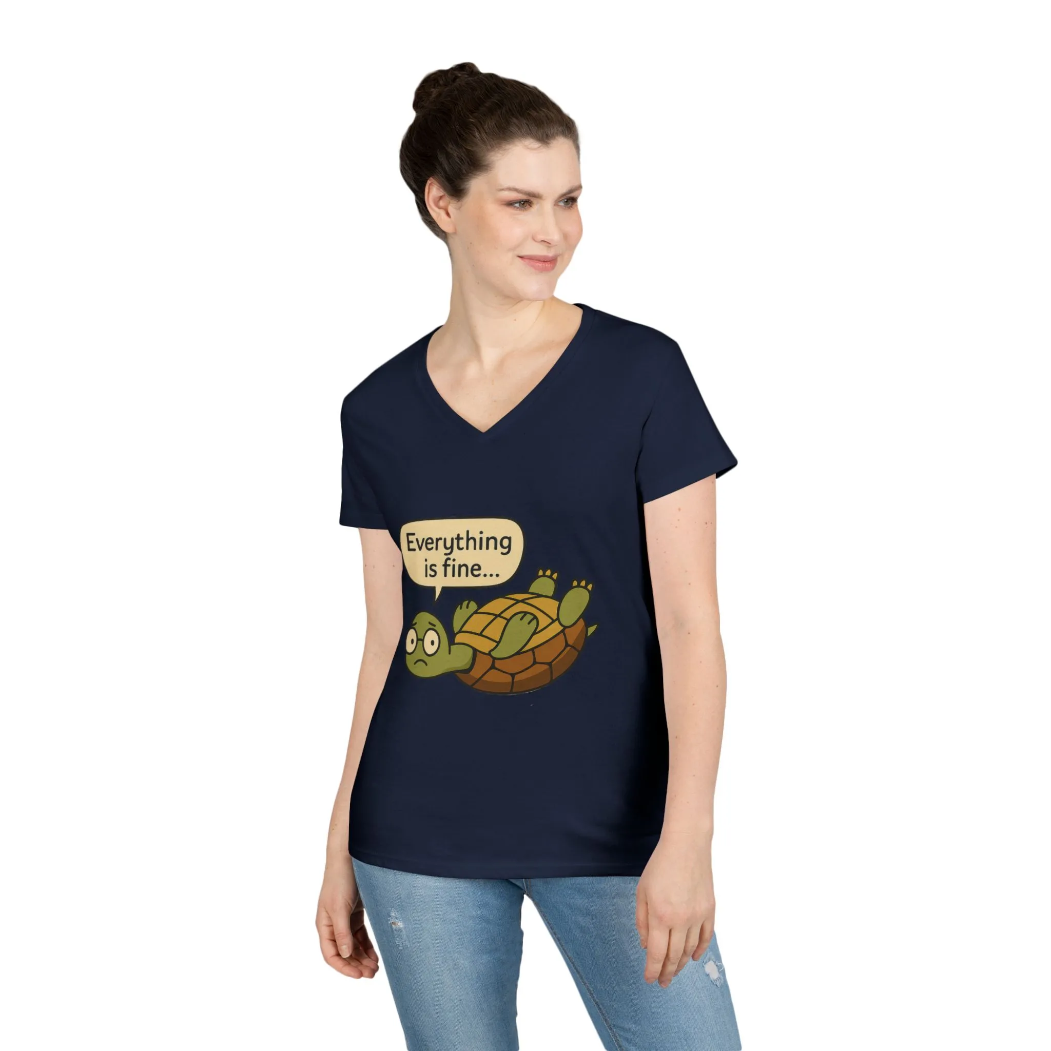 Cute & Comfy Turtle V-Neck T-Shirt - "Everything is fine..." design, Gift for Animal Lovers, Casual Wear, Fun Quotes, Positive message tee - Image 13