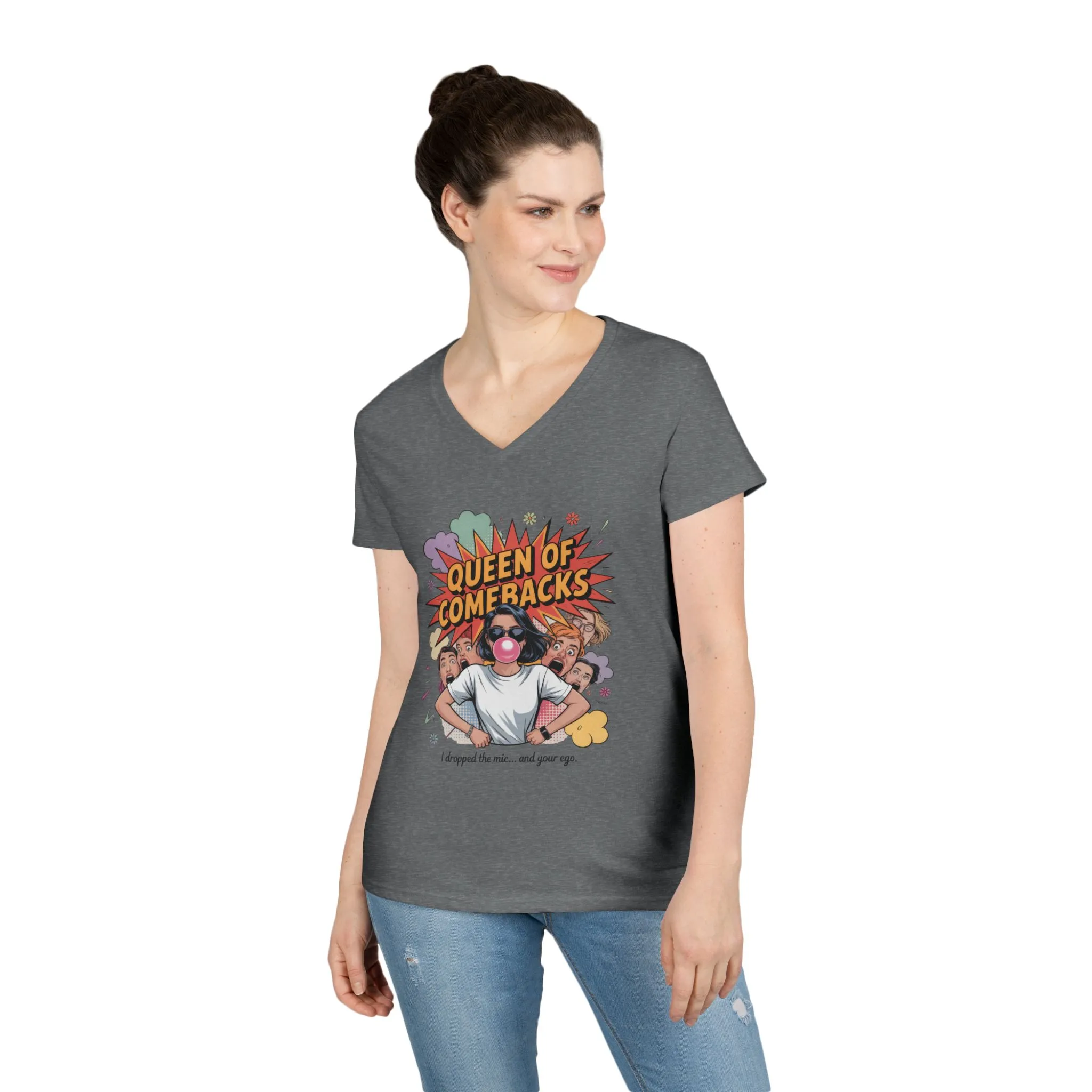 Queen of Comebacks V-Neck T-Shirt, Funny Graphic Tee, Gift for Friends, Humor Apparel, Casual Wear, Comedic Shirt - Image 8