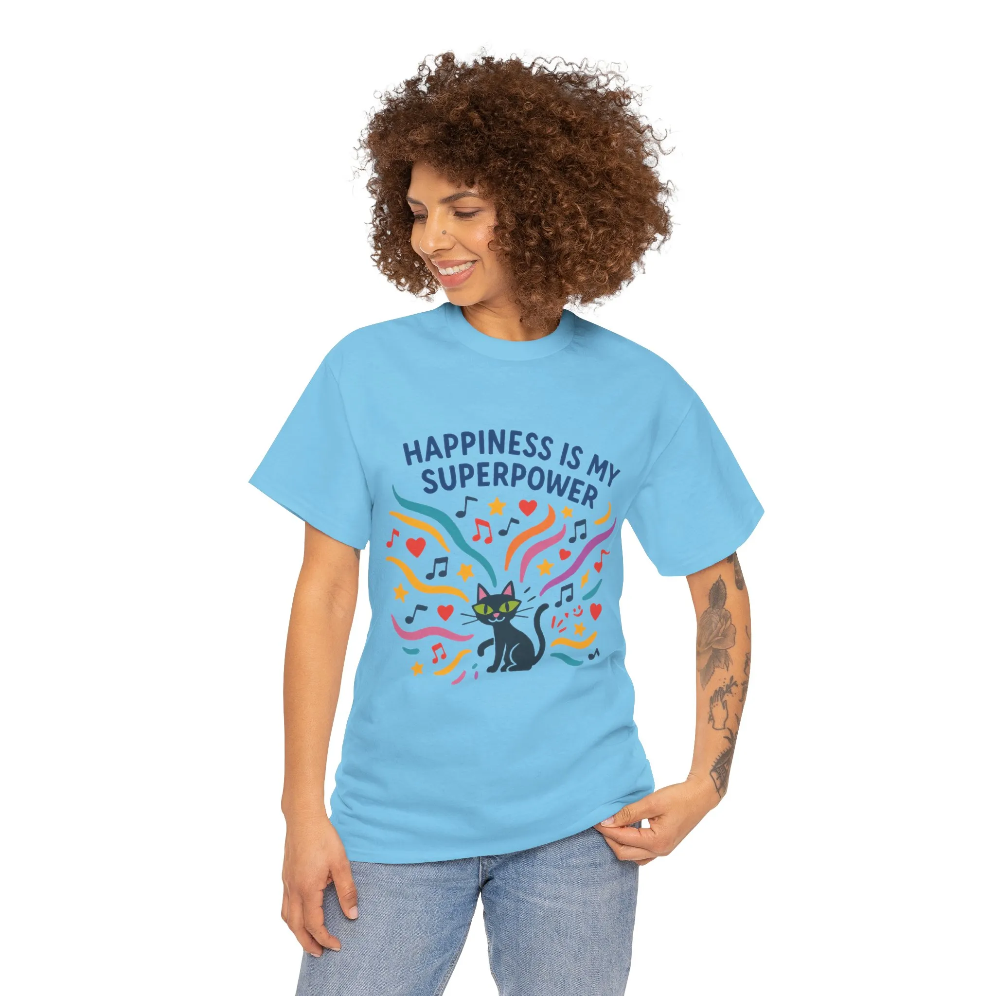 Happiness is My Superpower Tee - Fun Unisex Cotton T-Shirt, Gift for Cat Lovers, Cute Pet Apparel, Everyday Wear, Positive Vibes - Image 17