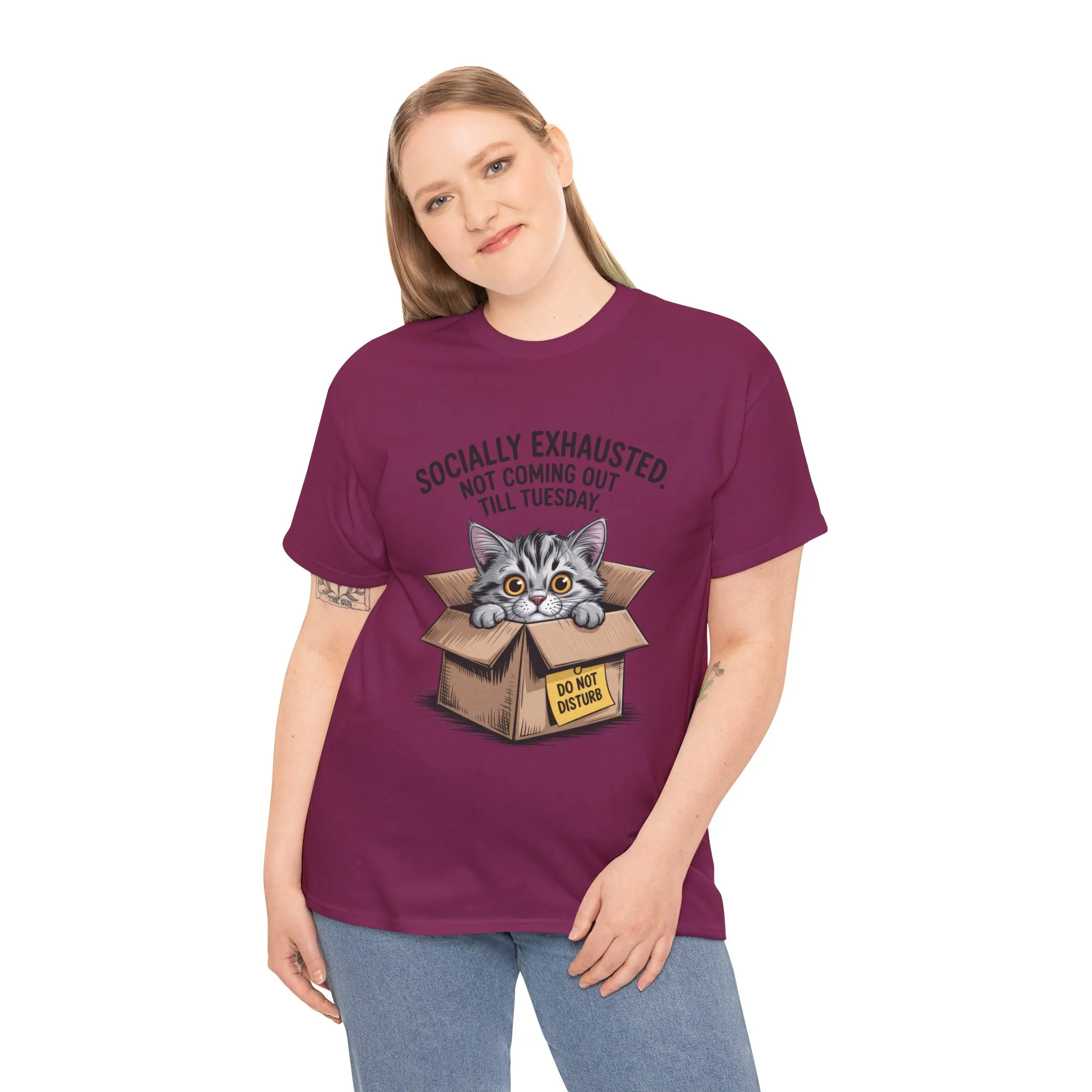Socially Exhausted Cat Women's Tee, Funny Cat Shirt, Women's Graphic Tee, Gift for Introverts, Cute Animal T-Shirt, Weekend Wear - Image 34