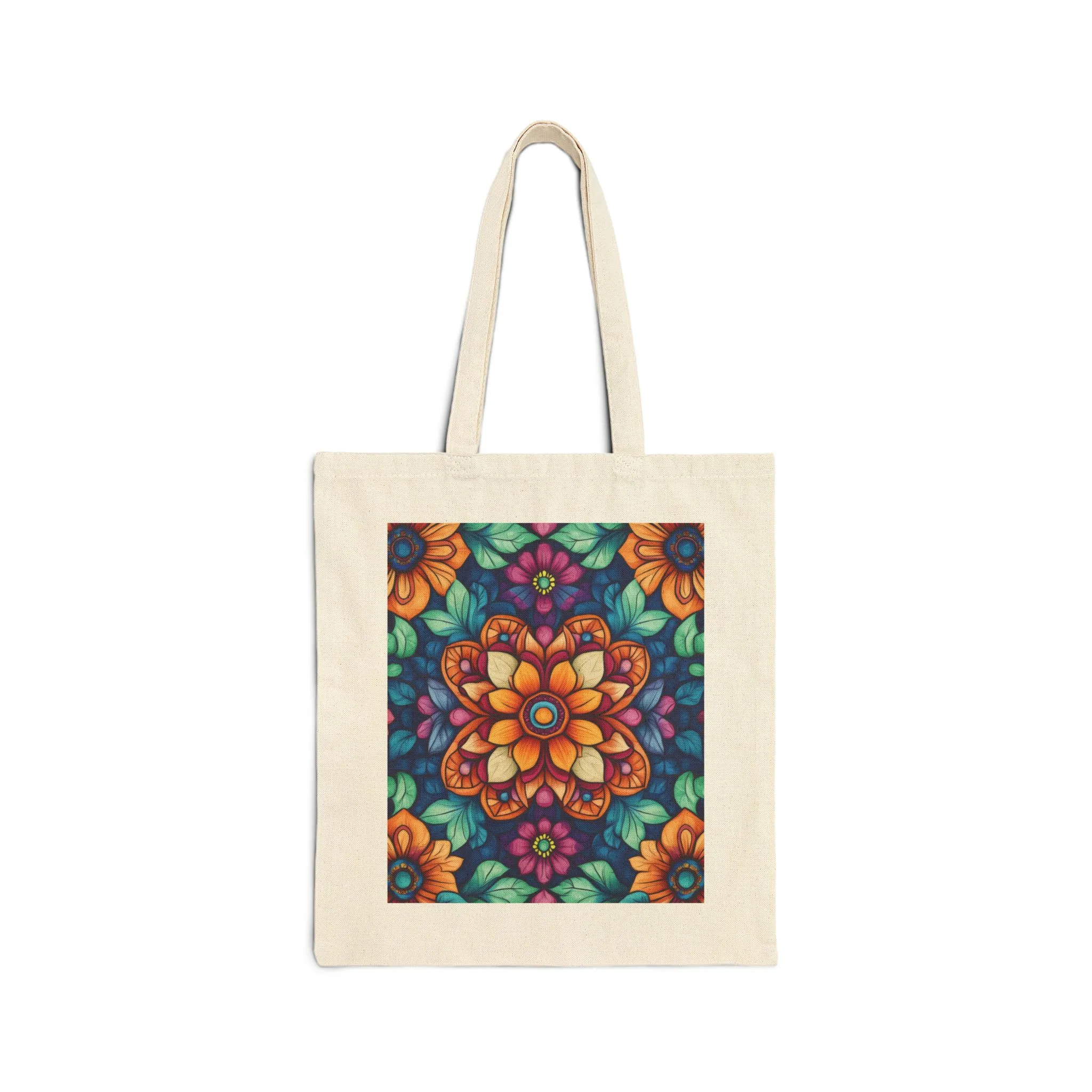 Vibrant Floral Cotton Canvas Tote Bag, Eco-Friendly Grocery Bag, Shopping Tote, Art Tote, Gift for Women - Image 2