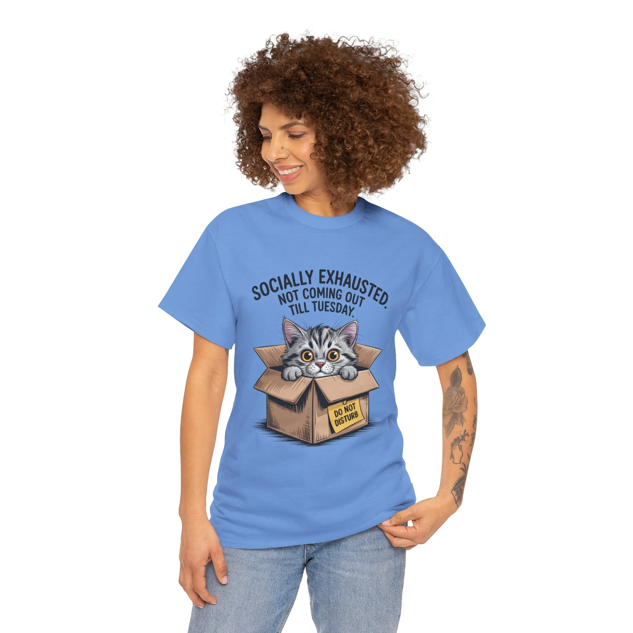 Socially Exhausted Cat Women's Tee, Funny Cat Shirt, Women's Graphic Tee, Gift for Introverts, Cute Animal T-Shirt, Weekend Wear - Image 17