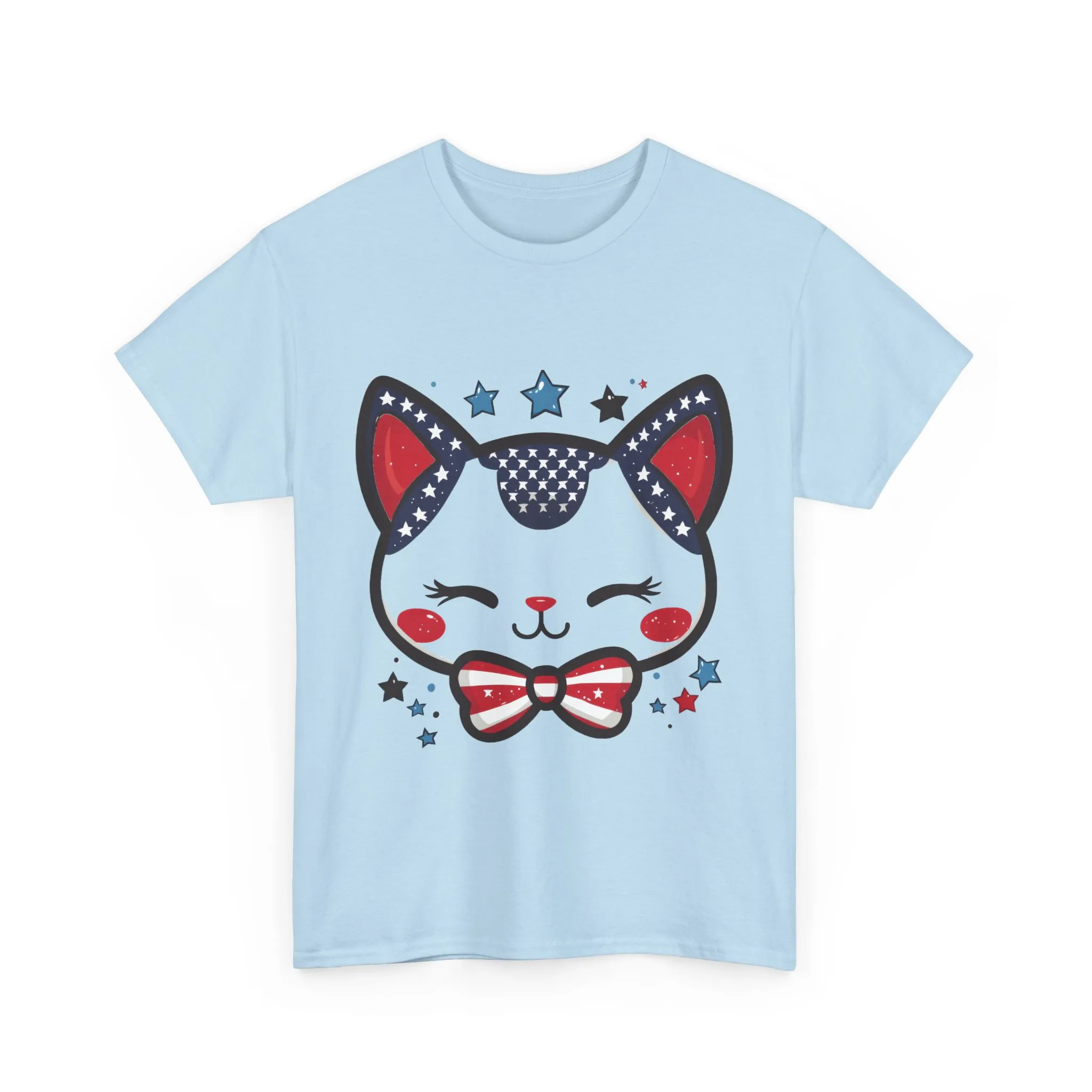 Cute Patriotic Cat Tee, Women's Heavy Cotton Shirt for Cat Lovers, Fourth of July T-Shirt, Fun Gift for Pet Owners, Summer Casual Wear - Image 19
