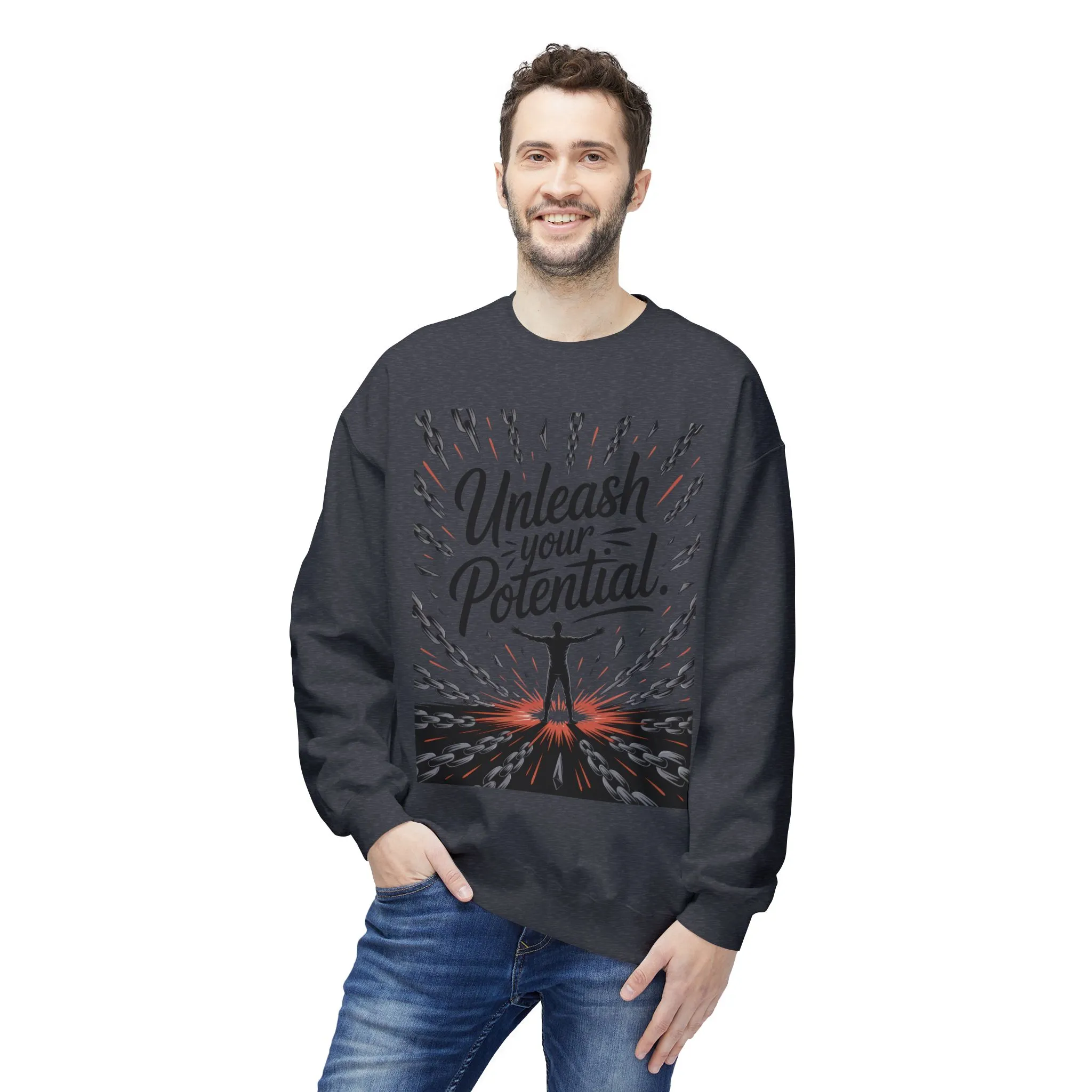Unleash Your Potential Men s Sweatshirt, Motivational Crewneck, Inspirational Gift For Men, Gift for Graduates, Personal Growth Apparel - Image 9