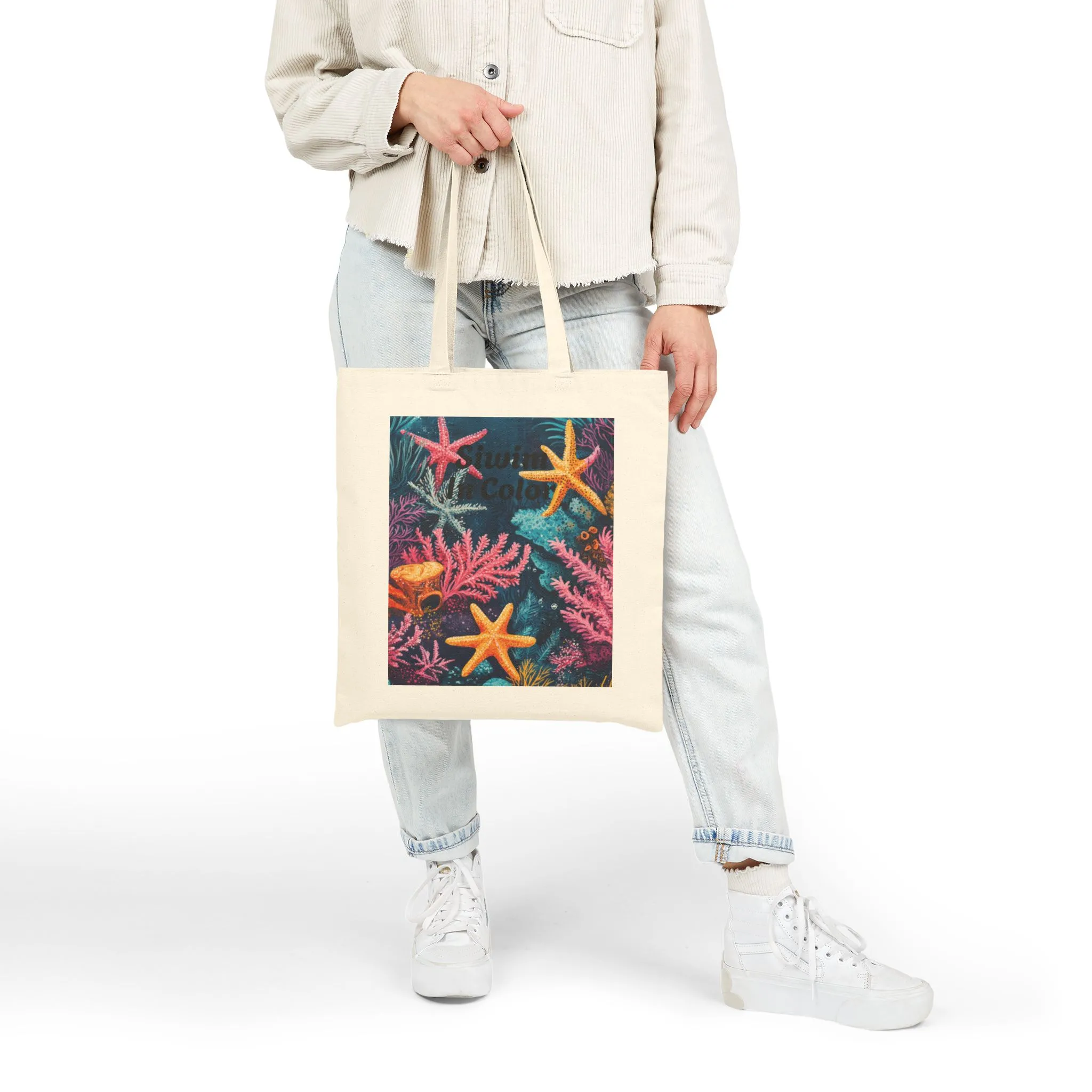 Ocean-Inspired Cotton Canvas Tote Bag, Artistic Starfish Design, Eco-Friendly Carryall, Beach Day Essential, Summer Gift, Boho Style - Image 3