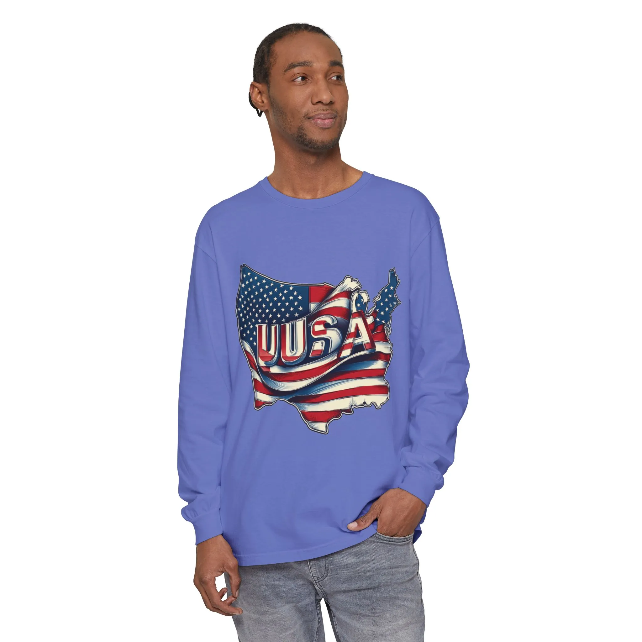 USA Flag Long Sleeve Tee, Unisex Garment-Dyed Shirt, Patriotic Top, All-American Apparel, Independence Day Style, Comfortable Casual Wear - Image 11