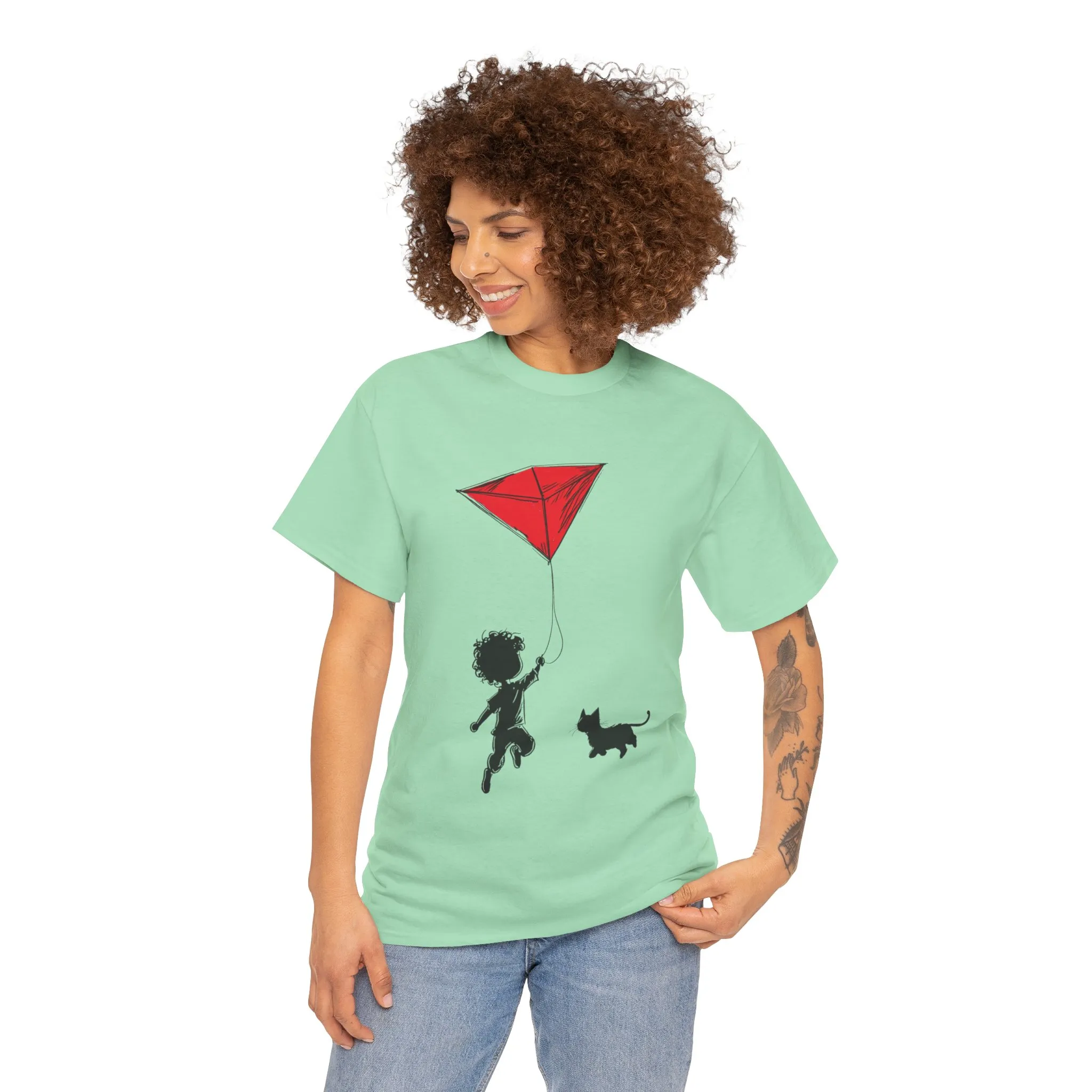 Cute Kid and Cat Design T-Shirt, Playful Gift for Cat Lovers, Summer Style, Cat Lover T-Shirt, Gift for Cat Owners, Women's Cotton T-Shirt - Image 31