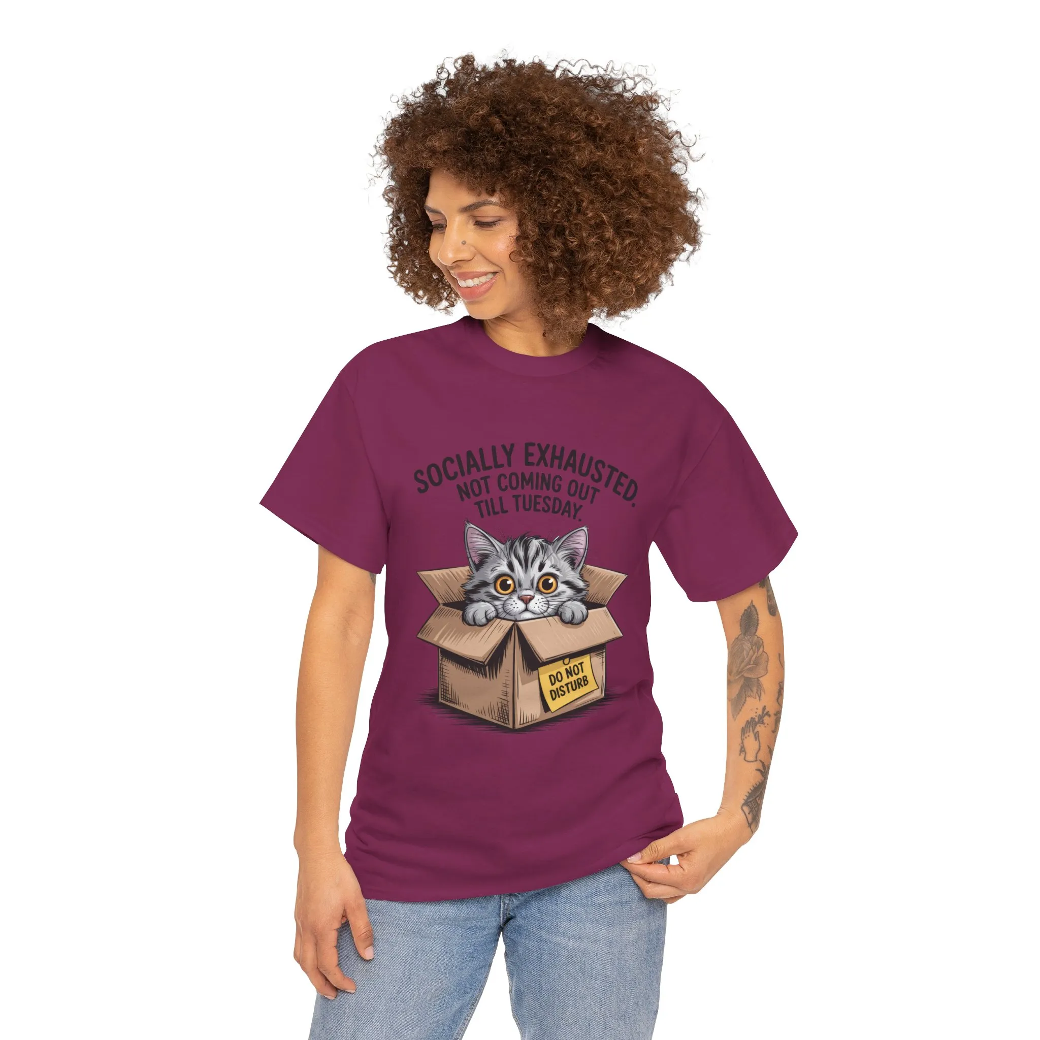 Socially Exhausted Cat Women's Tee, Funny Cat Shirt, Women's Graphic Tee, Gift for Introverts, Cute Animal T-Shirt, Weekend Wear - Image 35