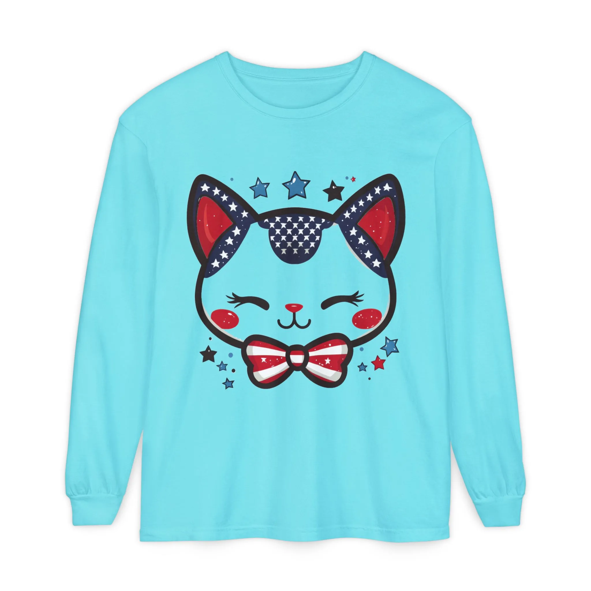 Cute Patriotic Cat Long Sleeve Women's T-Shirt, Fourth of July, Cat Lovers Gift, Casual Wear, Perfect for Holidays and Celebrations - Image 6