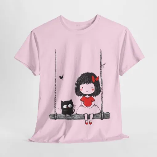 Cute Cat & Girl Graphic Tee, Playful Gift for Cat Lovers, Cat and Girl Design, Gift for Cat Owners, Women's Cotton T-Shirt - Image 21