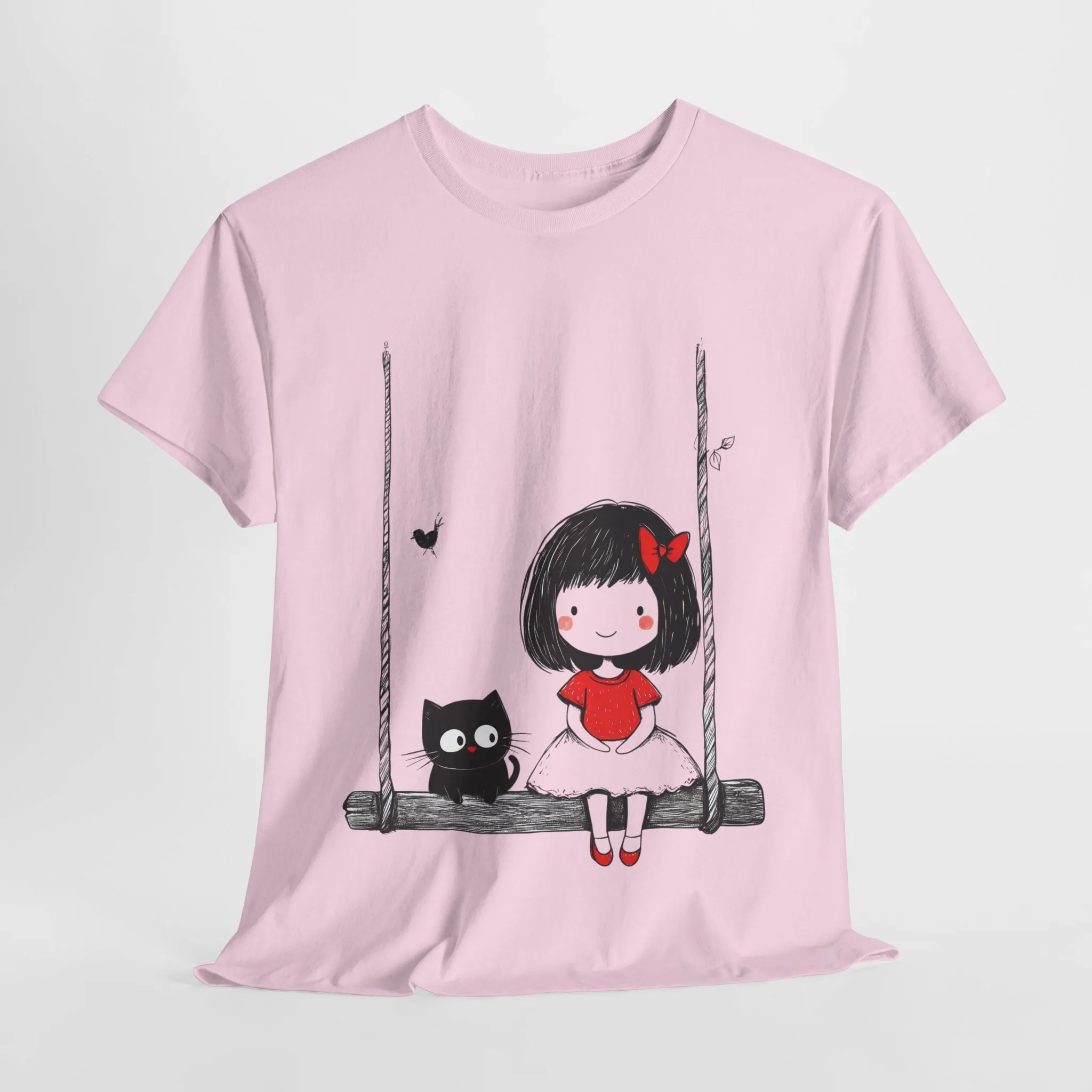 Cute Cat & Girl Graphic Tee, Playful Gift for Cat Lovers, Cat and Girl Design, Gift for Cat Owners, Women's Cotton T-Shirt - Image 21