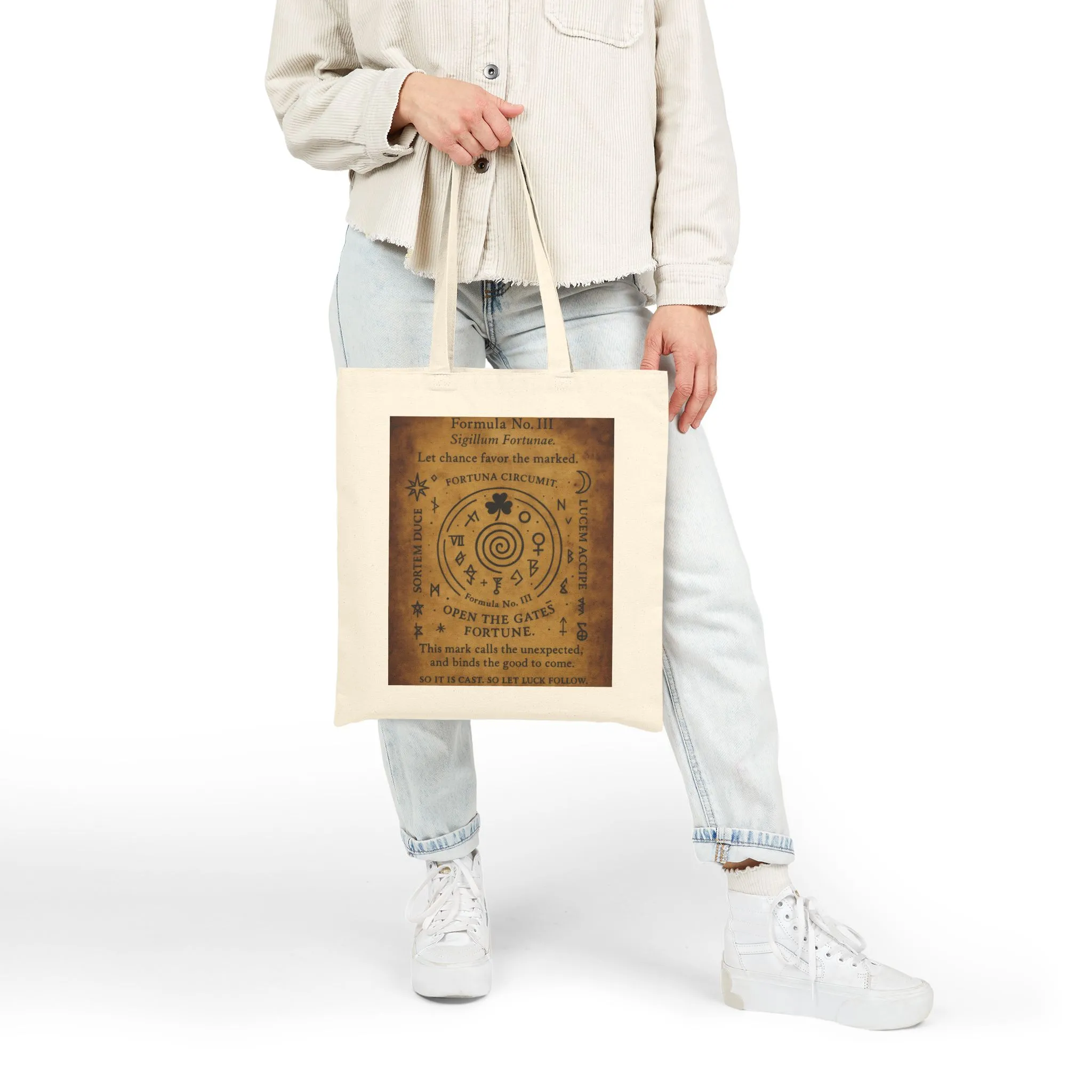 Sigil of Fortune Tote Bag, Lucky Charm Spell Symbol, Occult Spiral Design, Witchy Canvas Bag, Mystic Luck Amulet Art, Boho Bag