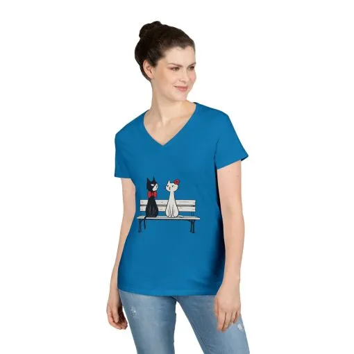 Cute Cat Lovers V-Neck T-Shirt, Casual Wear, Gift for Her, Pet Lovers, Best Friend Gift, Cute Cat Design, Valentine's Day, Cat Love - Image 5