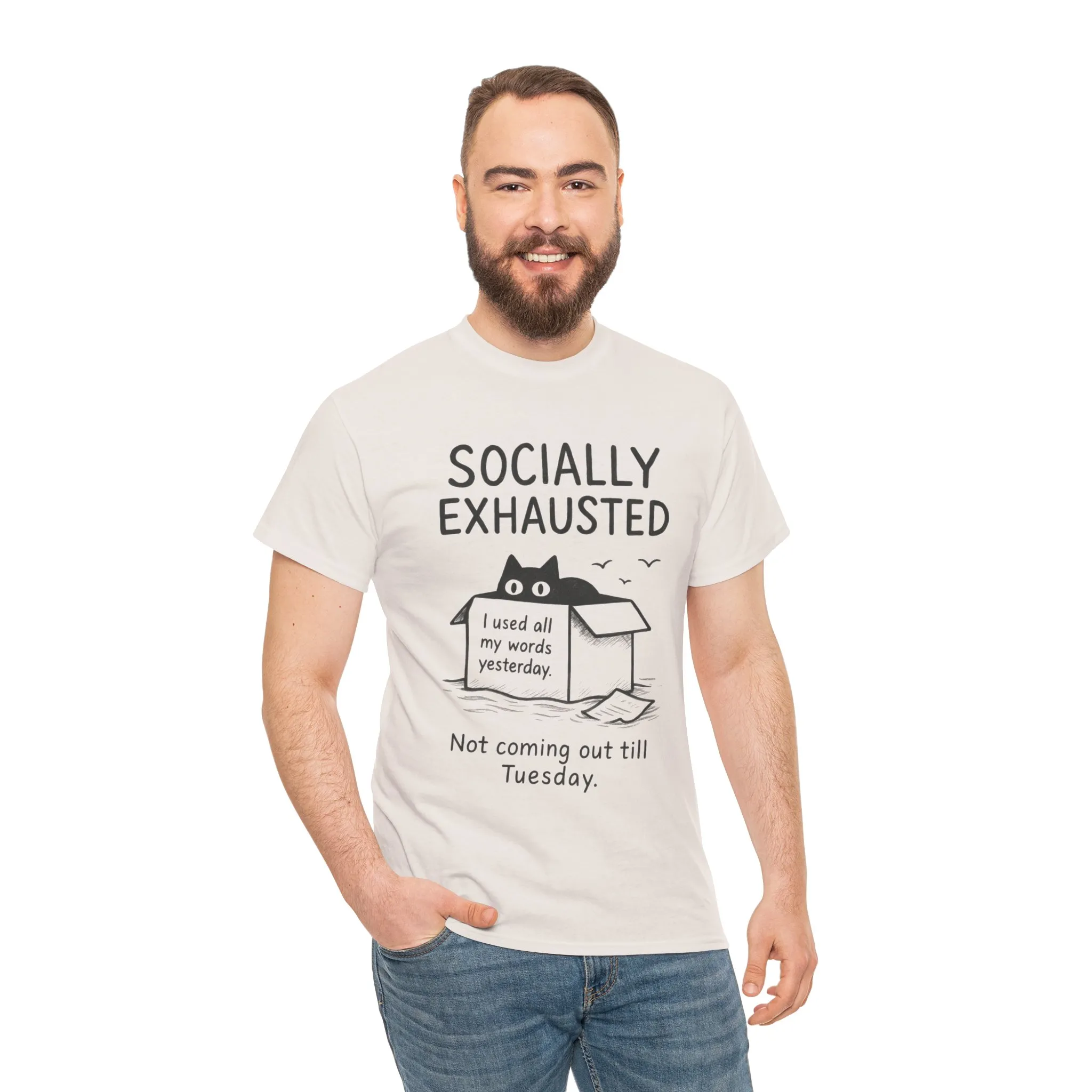 Socially Exhausted Tee, Perfect for Introverts, Gift for Shy Friends, Anxiety Relief Shirt, Funny Quote T-Shirt, Casual Wear, Unisex T-Shirt - Image 11
