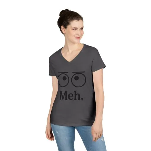 Funny Ladies' V-Neck T-Shirt - "Meh." Graphic, Casual Humor Tee, Gift for Her, Everyday Wear, Cute Top - Image 21
