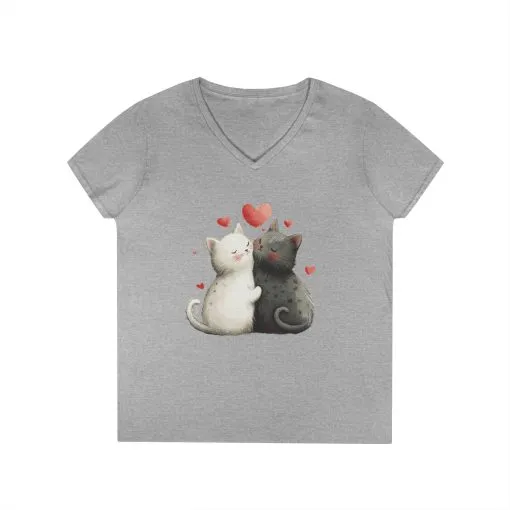 Cute Cat Love V-Neck T-Shirt, Animal Lover Gift, Valentine's Day Shirt, Cat Mom Gift, Cute Graphic Tee - Image 4