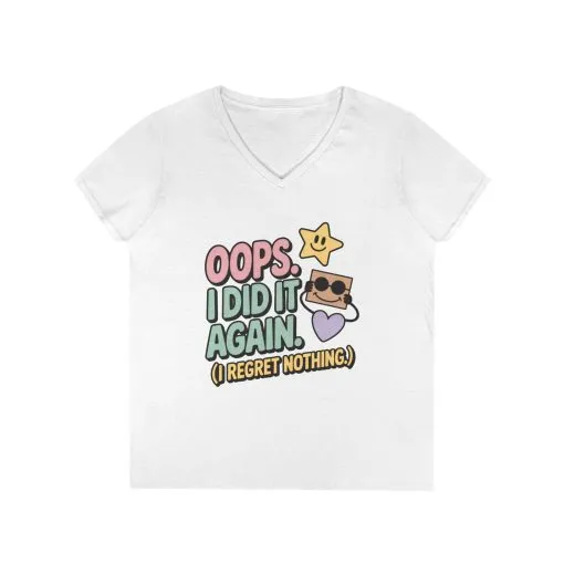 Oops! I Did It Again Ladies' V-Neck T-Shirt, Fun Casual Tee, Perfect Gift, Casual Statement Wear, Positive Message Women's T-Shirt - Image 2