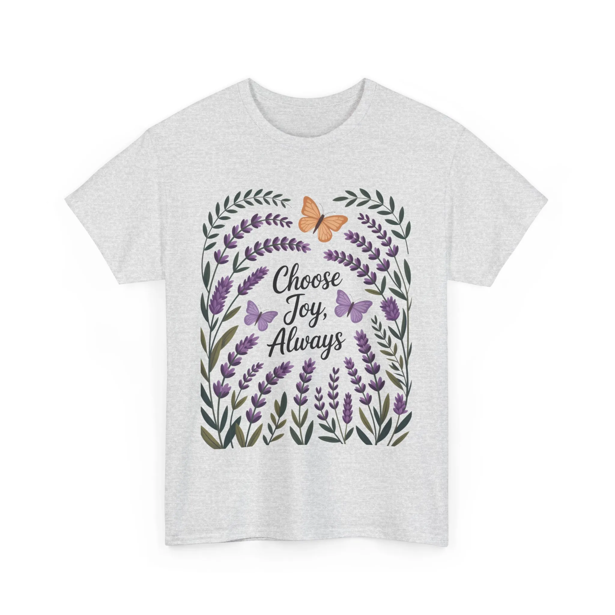 Choose Joy Always Women's Tee, Floral Graphic T-Shirt, Inspirational Gifts, Positive Vibes Apparel, Nature Lover's Gift, Lavender Printed - Image 6