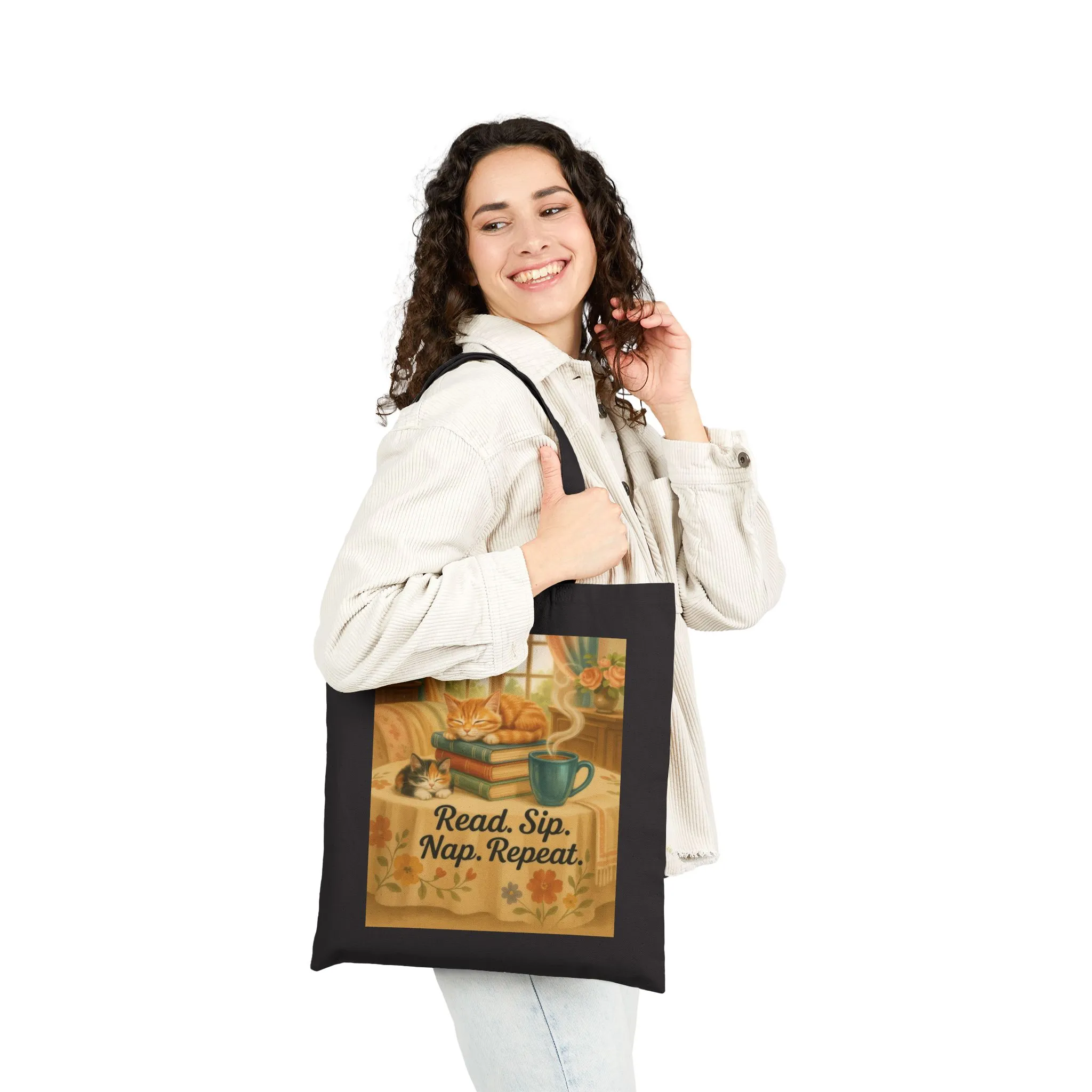 Cute Cotton Canvas Tote Bag, Read Sip Nap Repeat, Perfect for Book Lovers, Cat Lovers, Eco-Friendly Gift, Reusable Shopping Bag, Charming - Image 8