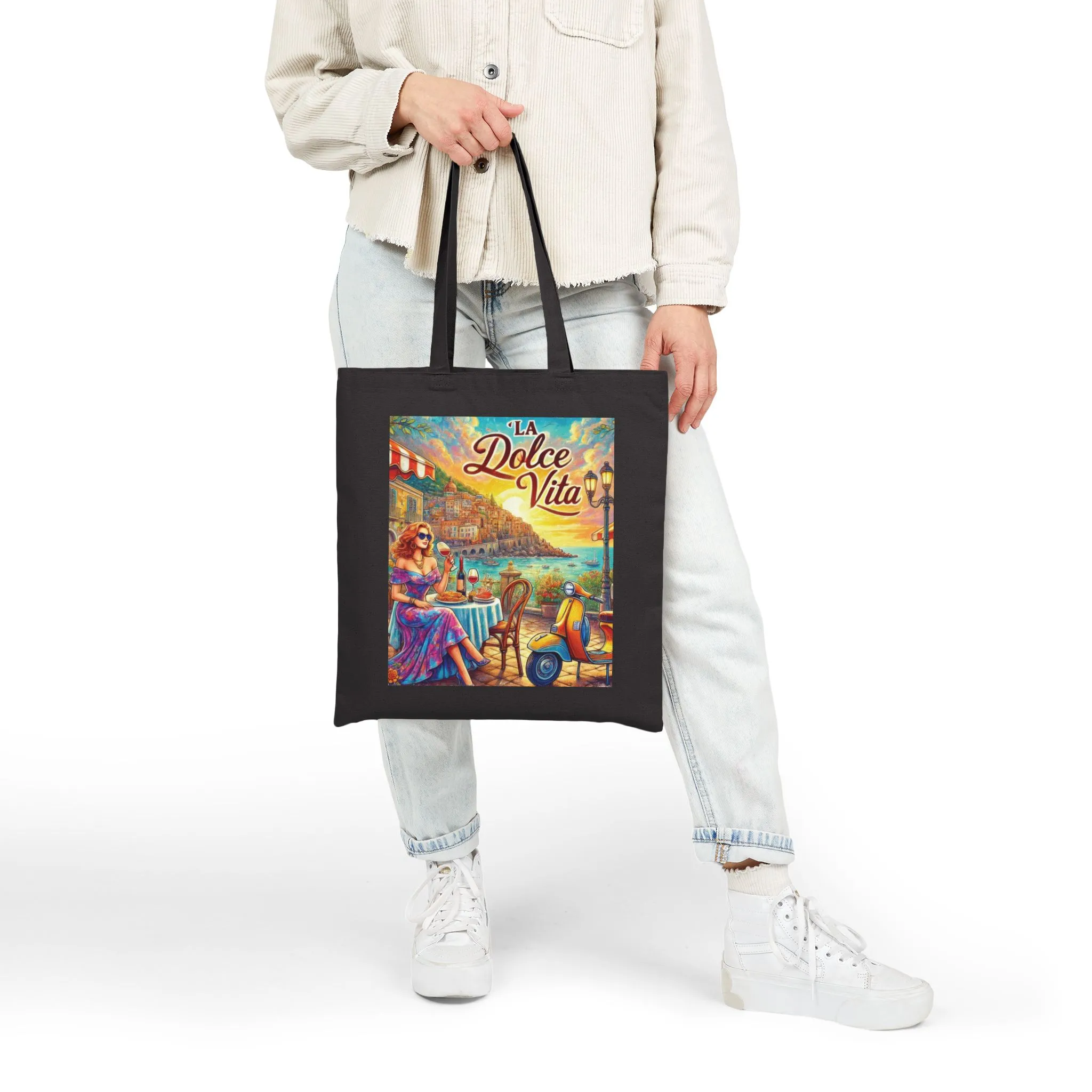 La Dolce Vita Canvas Tote Bag, Summer Beach Bag, Eco-Friendly Shopper, Gift for Her, Vintage Art Tote - Image 9